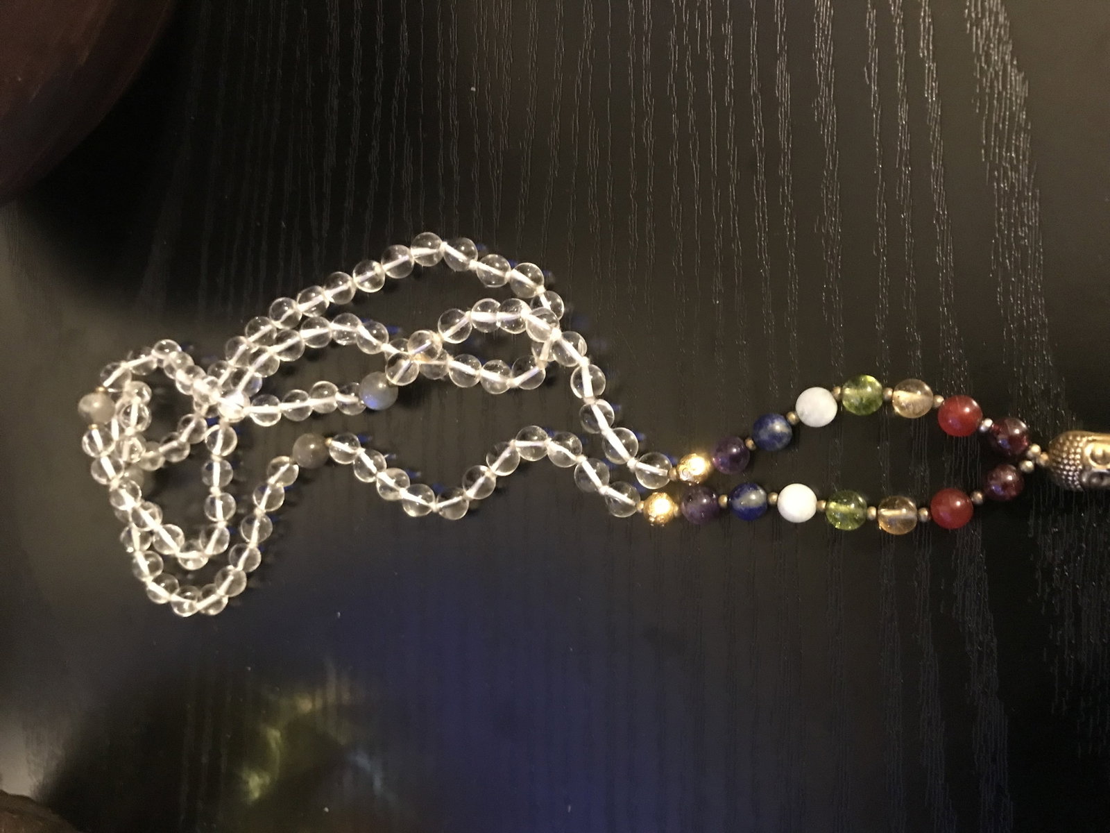 Clear Quartz Long Bead Necklace With Buddha Charm and Tassle - 3