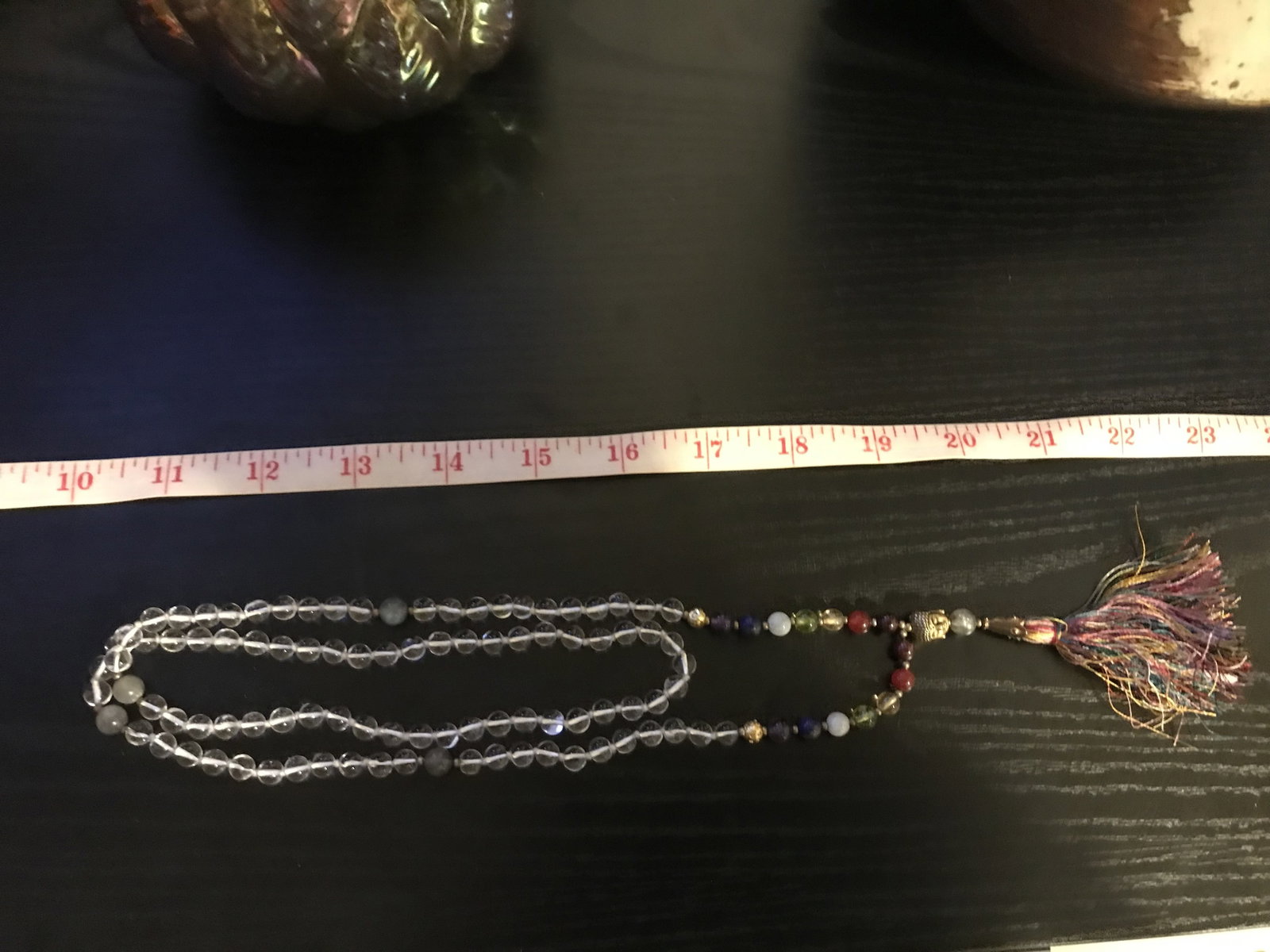 Clear Quartz Long Bead Necklace With Buddha Charm and Tassle - 5