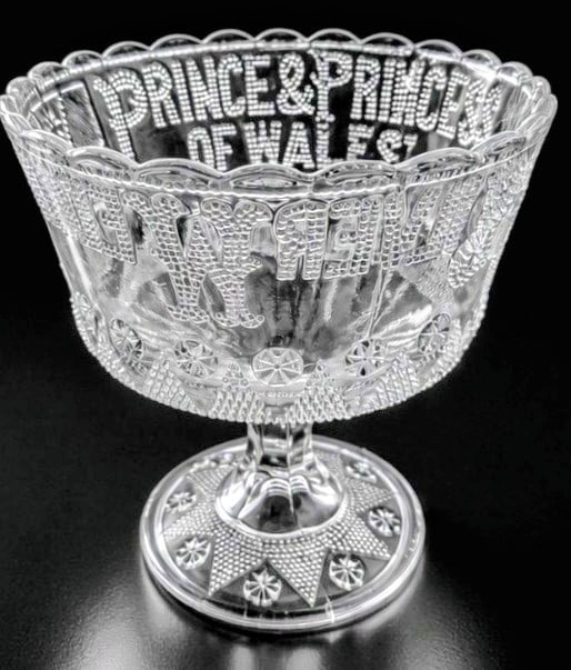 Antique 1888 Edward VII Silver Wedding Pressed Glass Compote Bowl: Title: Antique 1888 Edward VII Silver Wedding Pressed Glass Compote Bowl Description: Antique 1888 Edward VII Silver Wedding Pressed Glass Compote Bowl Item A beautiful