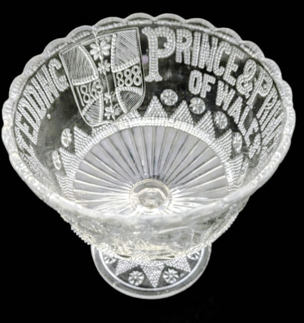 Antique 1888 Edward VII Silver Wedding Pressed Glass Compote Bowl - 2