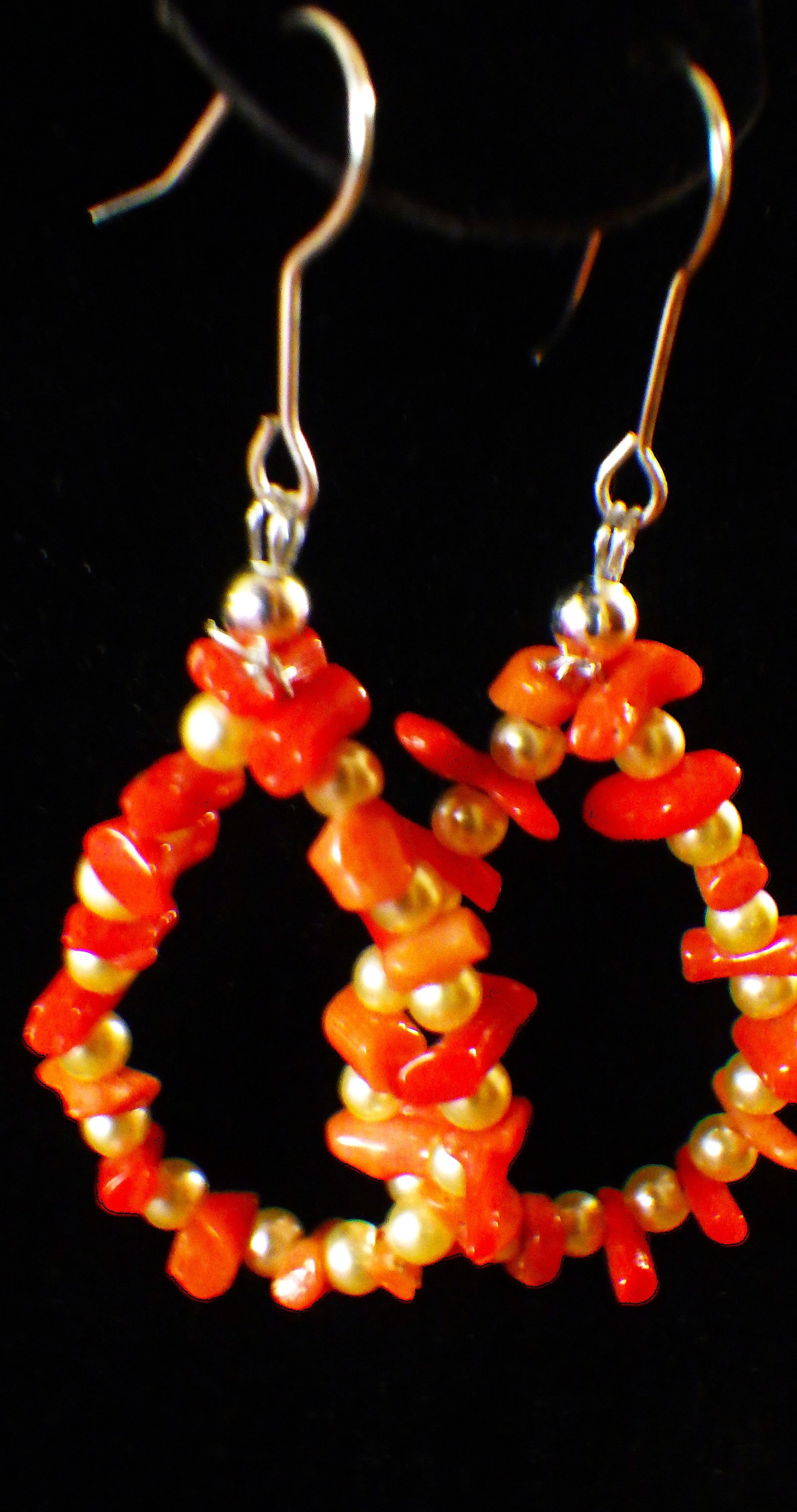 Vintage two row red coral & white pearl necklace & earrings set - 4
