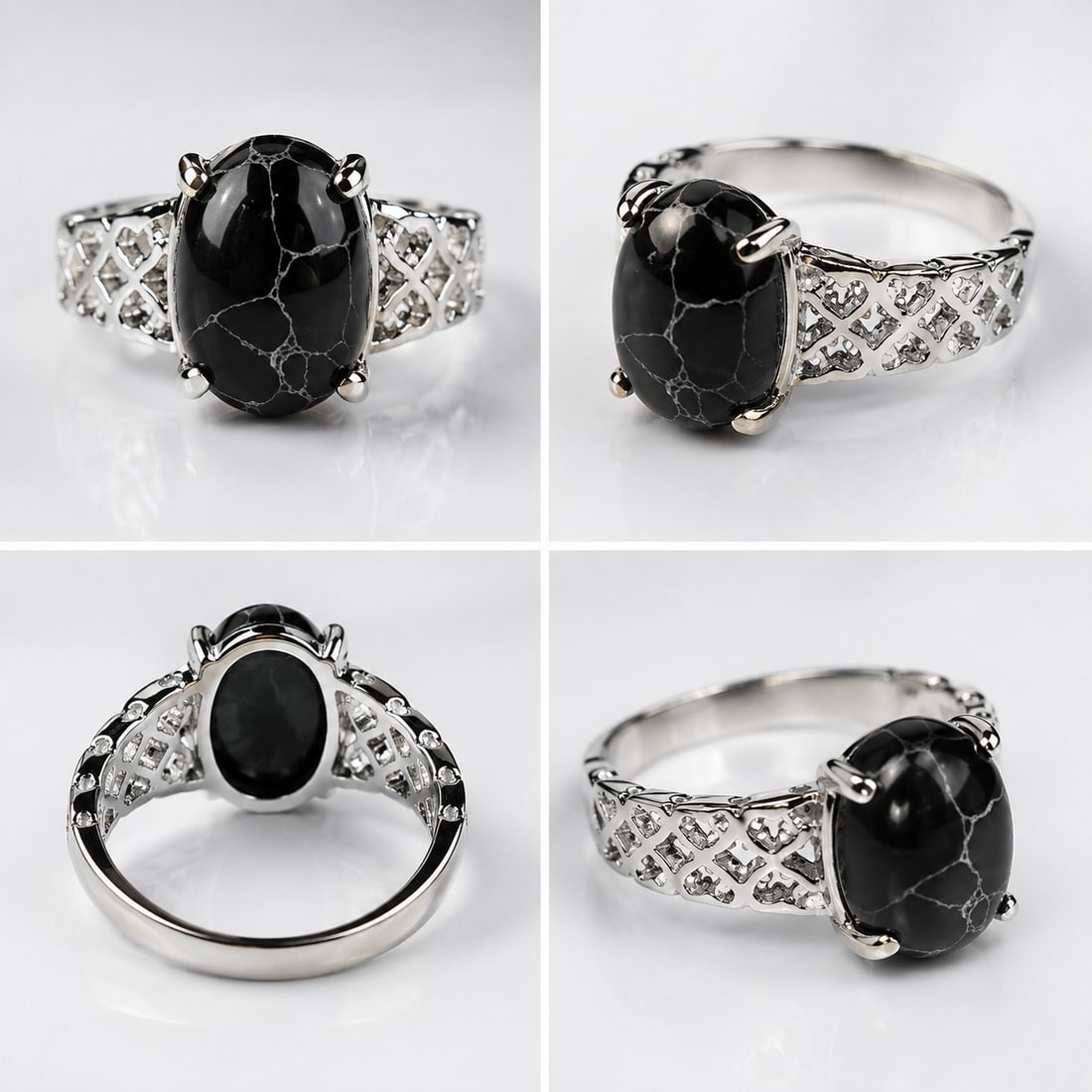Black Oval Cabochon Ring Size 18 – Silver Tone Metal Setting – Elegant Statement Ring: Title: Black Oval Cabochon Ring Size 18 – Silver Tone Metal Setting – Elegant Statement Ring Description: Elegant size 18 ring featuring a polished black oval cabochon gemstone with