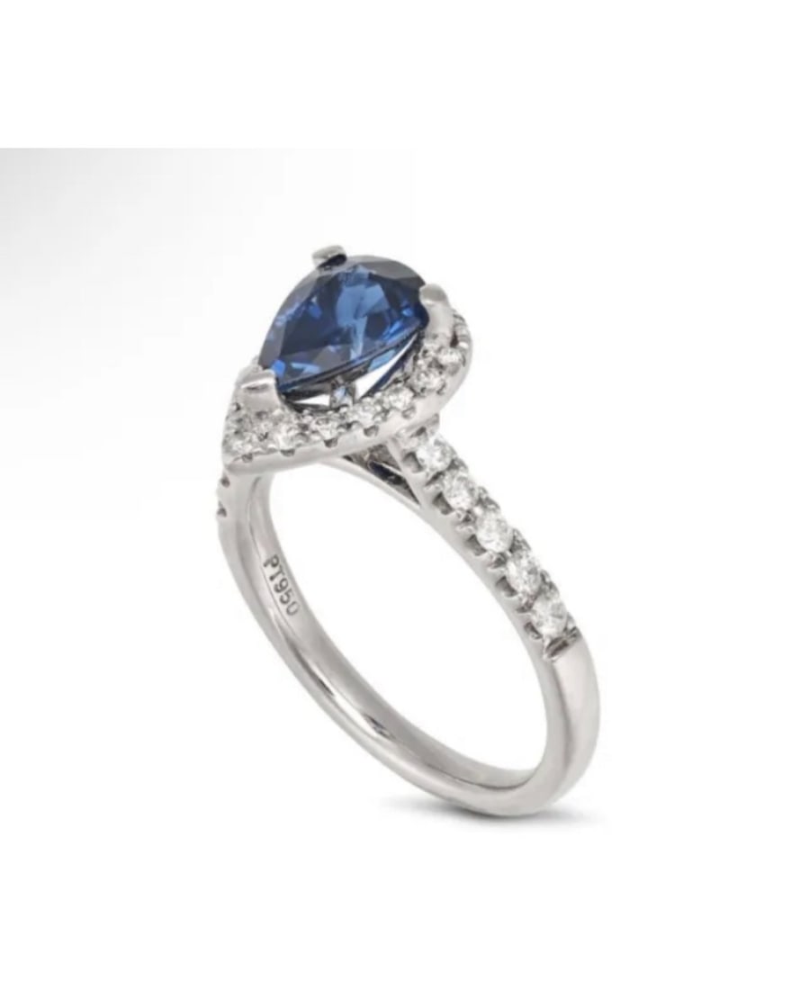 Platinum Sapphire and Diamond Ring - 4