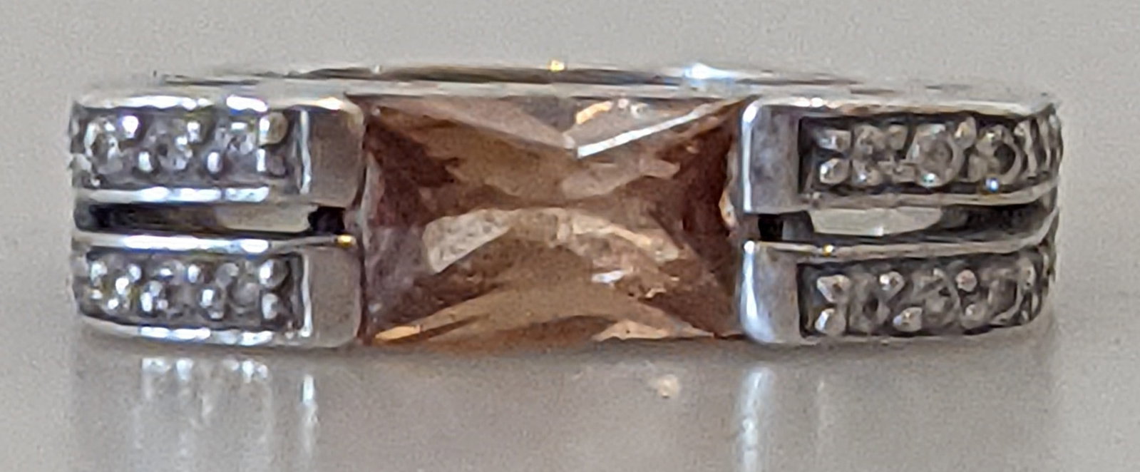 Stunning Sterling Silver 925 Ring with Champagne Baguette Stone - 2