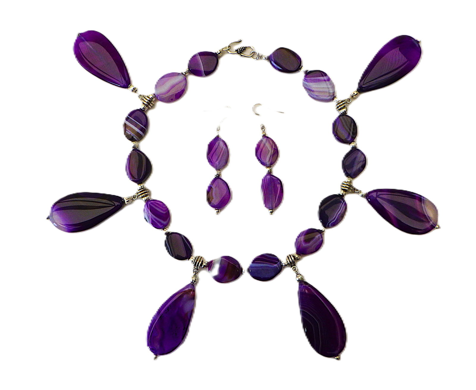 Glamorous banded purple agate necklace & earrings set - 2
