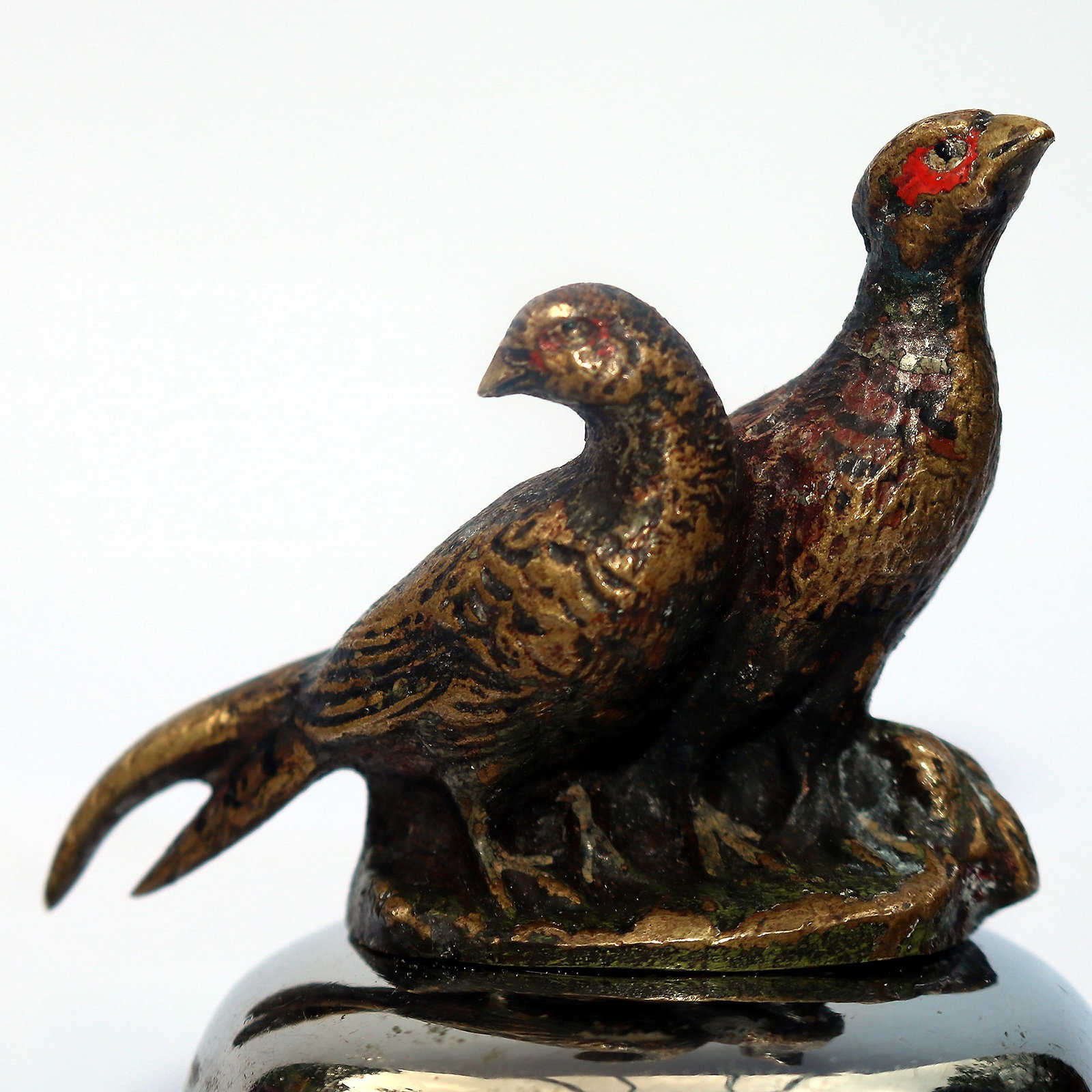 A pair of antique cold painted bronze novelty animal Bottle Stoppers C.1900 - 3