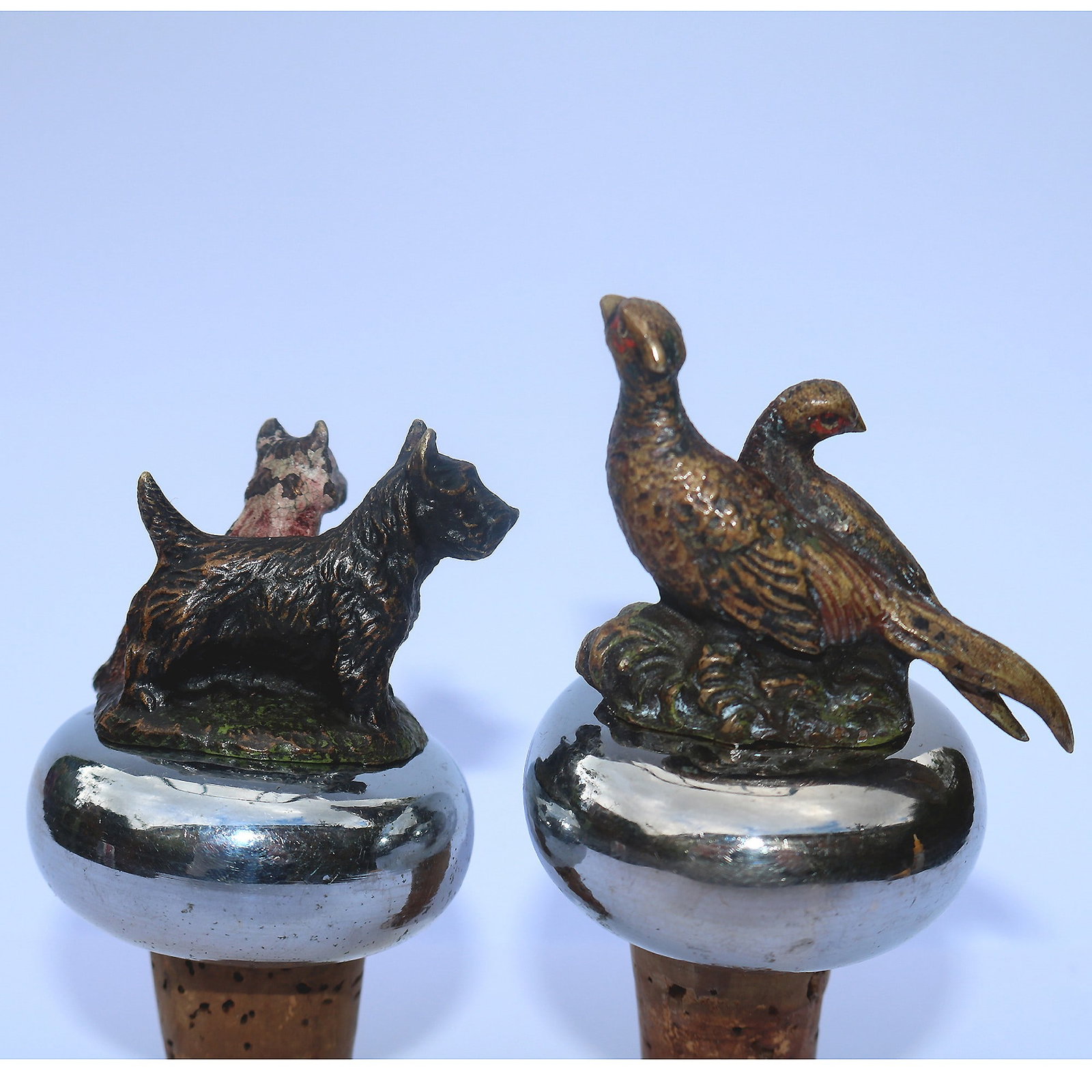 A pair of antique cold painted bronze novelty animal Bottle Stoppers C.1900 - 5