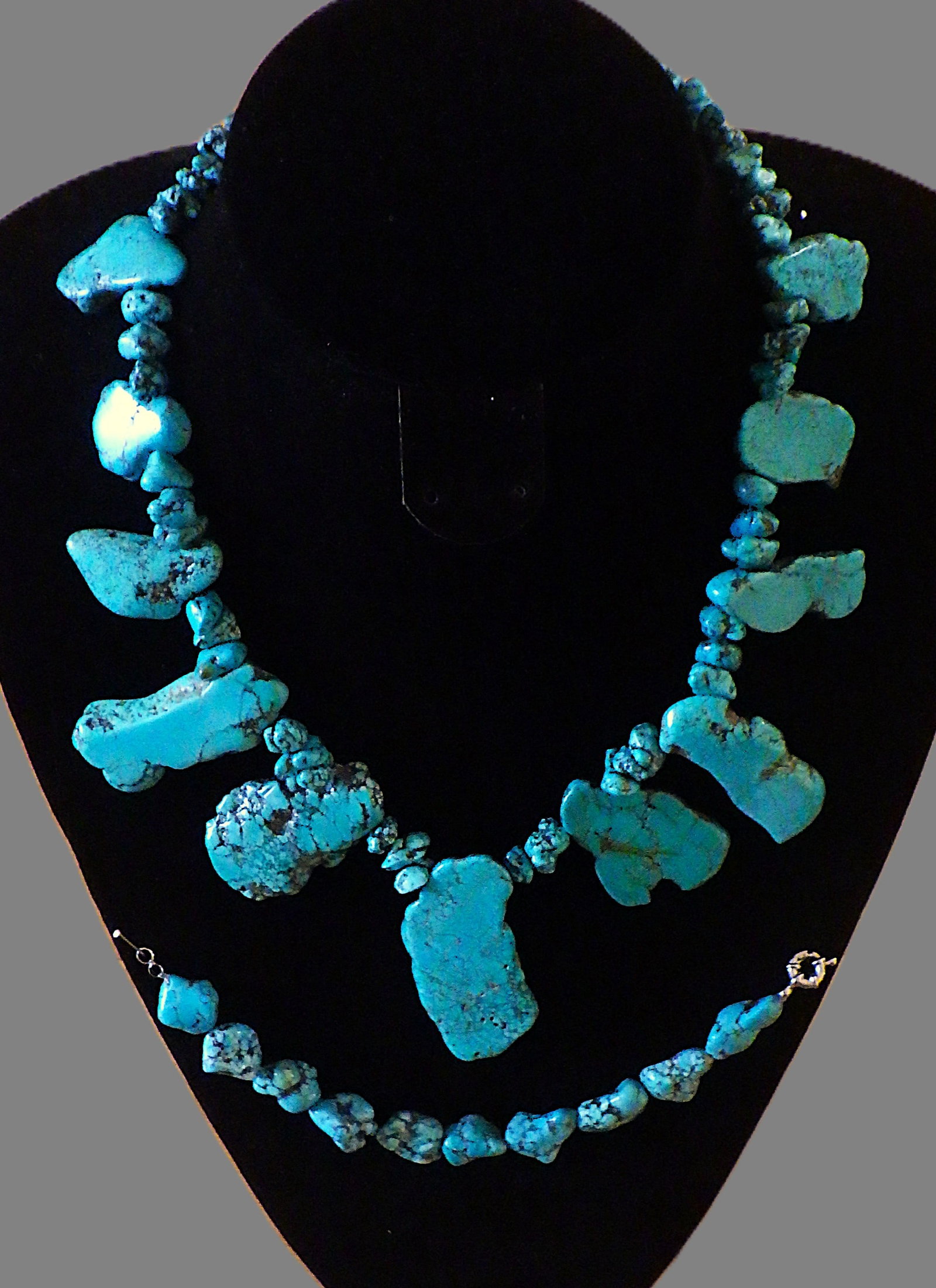 Turquoise nuggets necklace & earrings set - 2