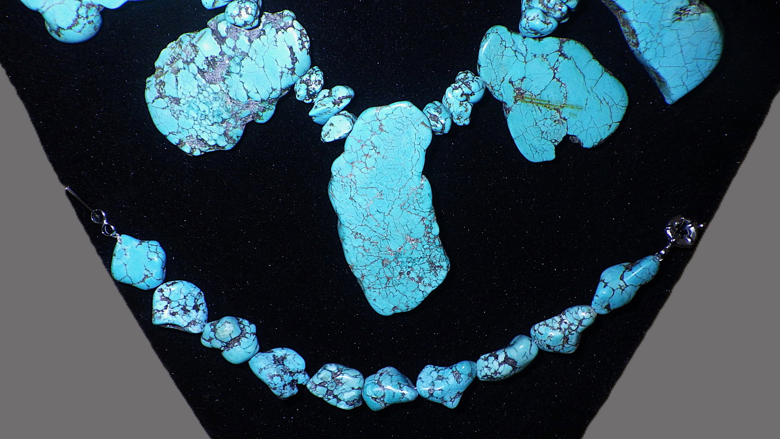 Turquoise nuggets necklace & earrings set - 3
