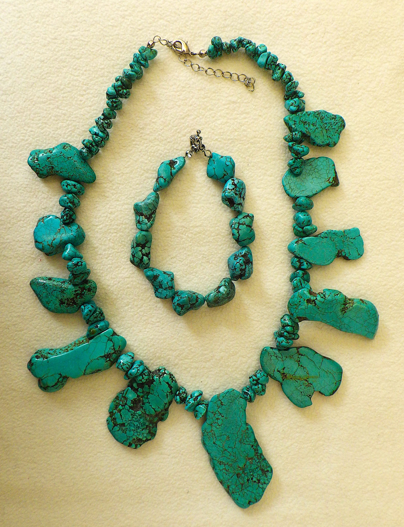 Turquoise nuggets necklace & earrings set - 5