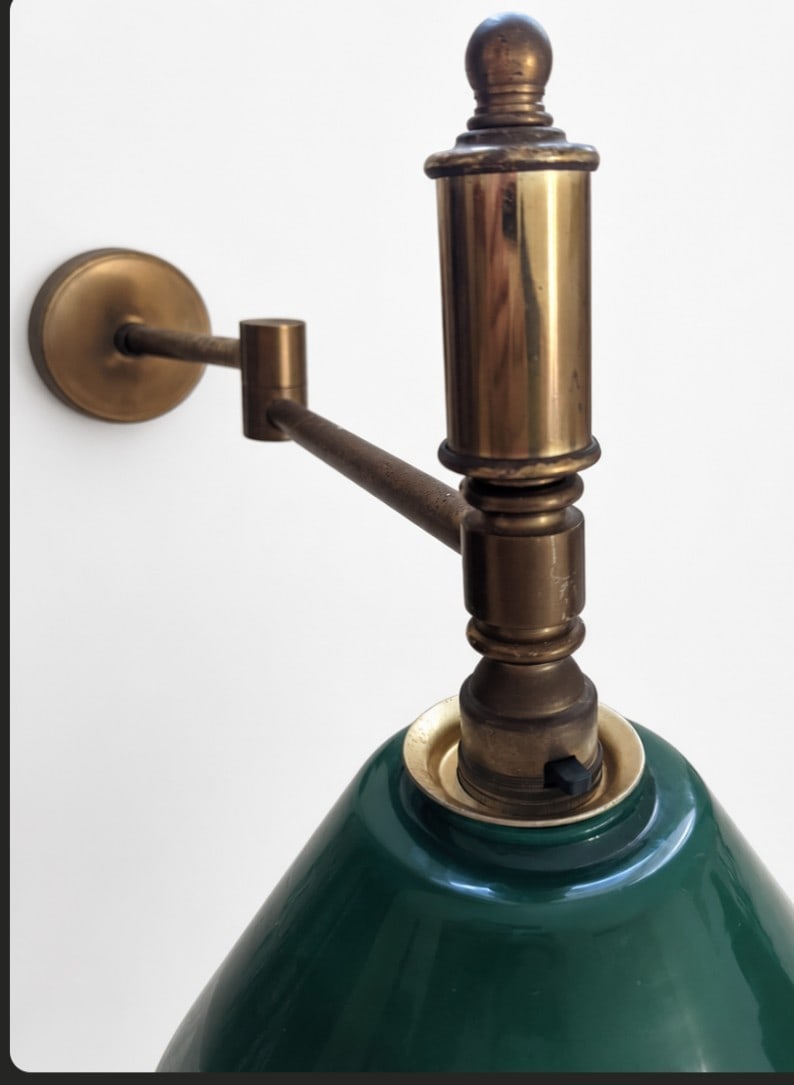 Vintage Art Deco "Bankers" Style Solid Brass Swing-Arm Wall Sconce Coolie - 2