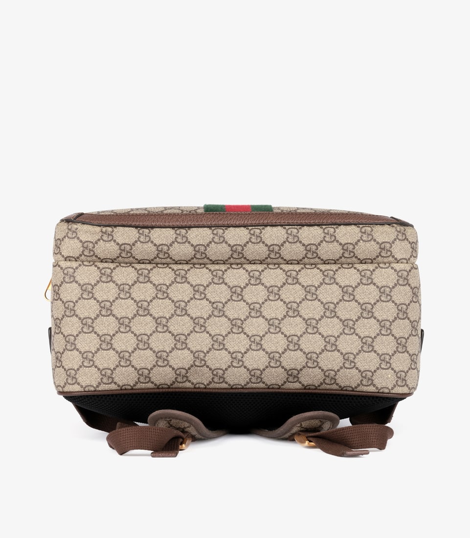 Gucci Beige GG Supreme Coated Canvas & Brown Pigskin Leather Web Ophidia Backpack - 7