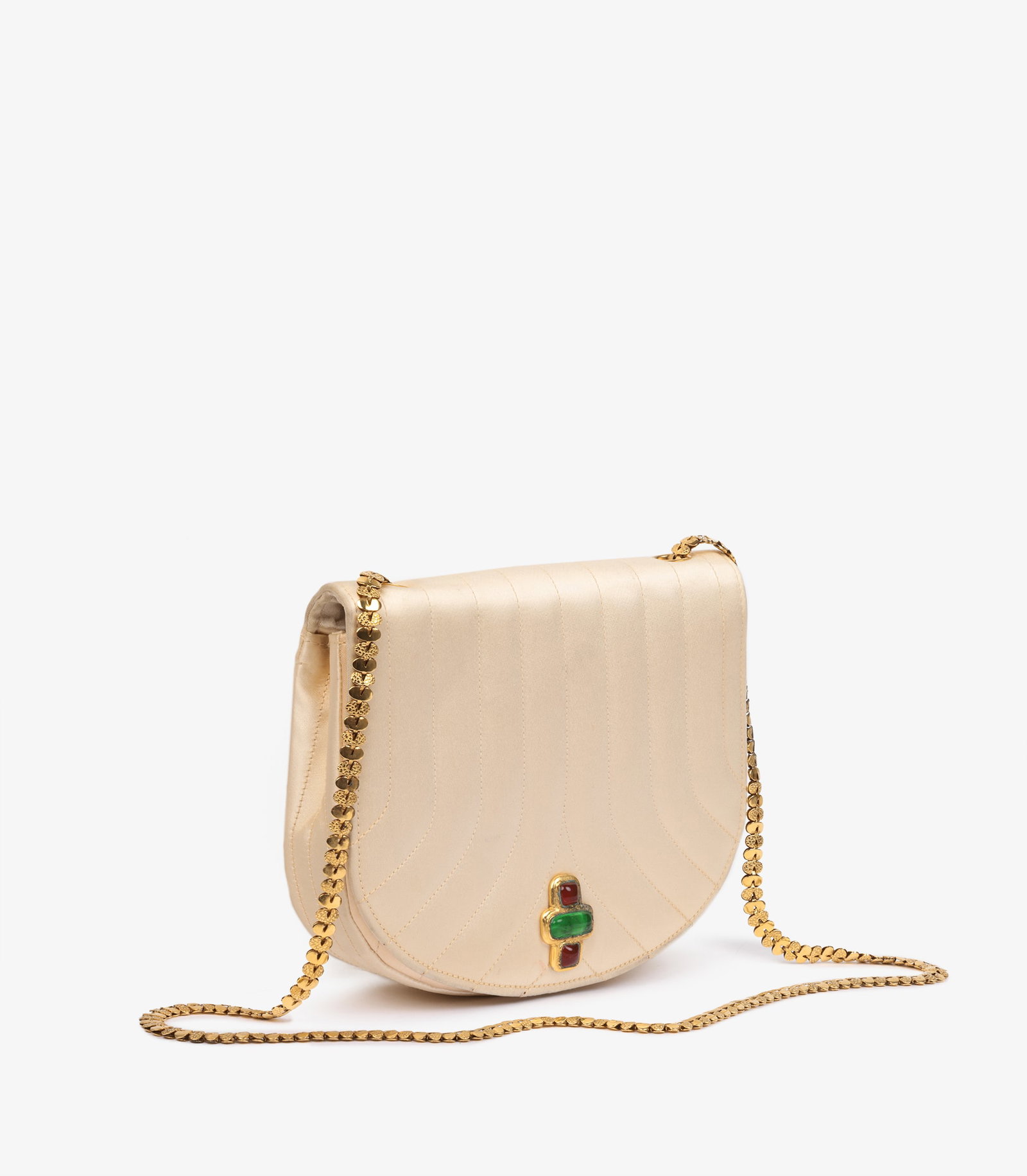 Chanel Beige Quilted Satin Vintage Bijoux Half Moon Mini Flap Bag - 3