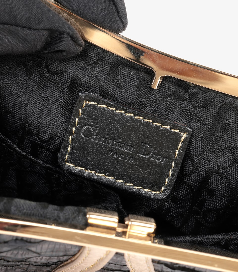 Christian Dior Metallic Black Snakeskin & Gold Calfskin Leather Vintage Mini Saddle Bag - 8