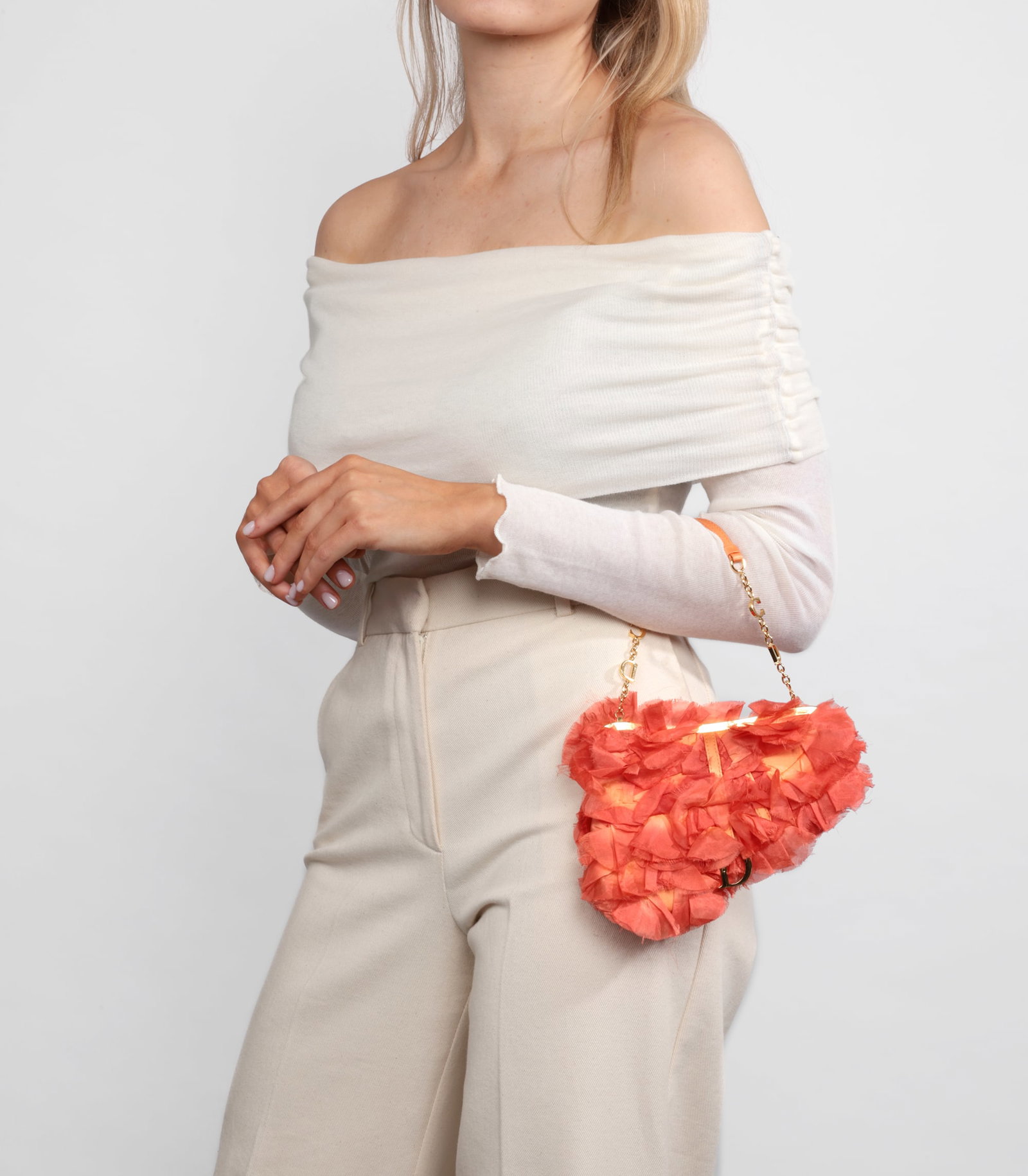 Christian Dior Coral Silk Vintage Rose Petal Mini Saddle Bag - 2