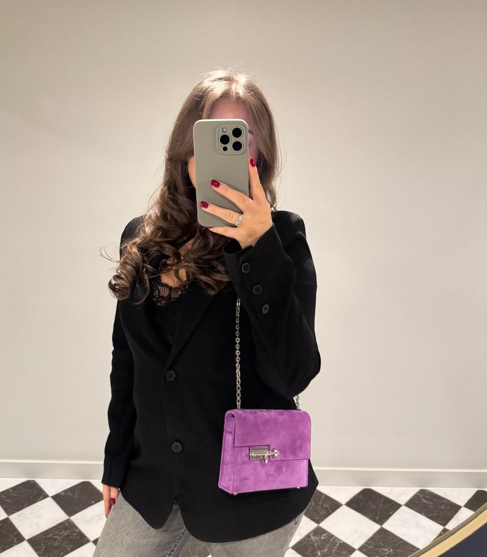 Hermès Violet Clair Veau Doblis Suede Verrou Chaine Mini Handbag - 2