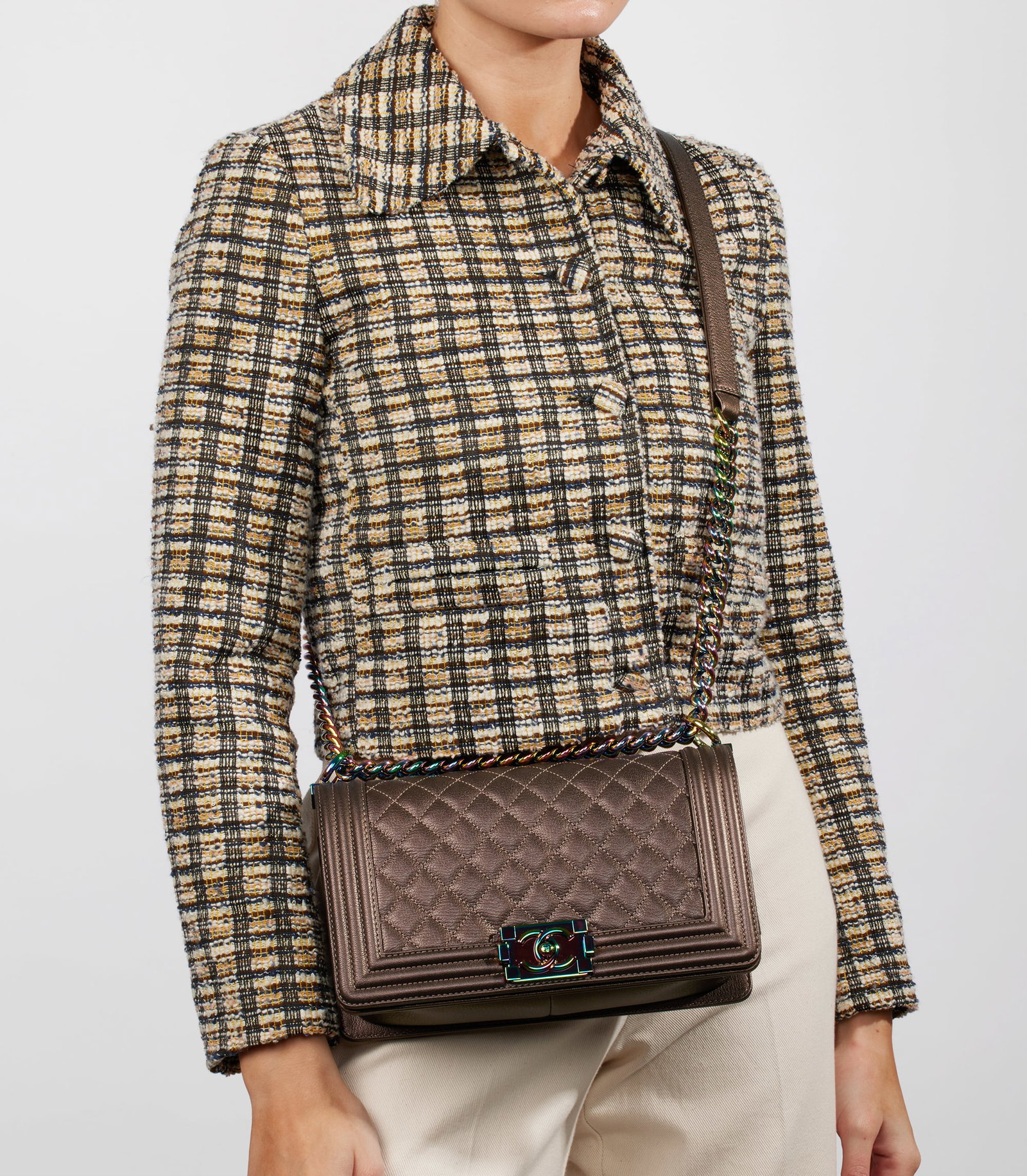 Chanel Iridescent Quilted Calfskin Leather Medium Le Boy Bag - 2