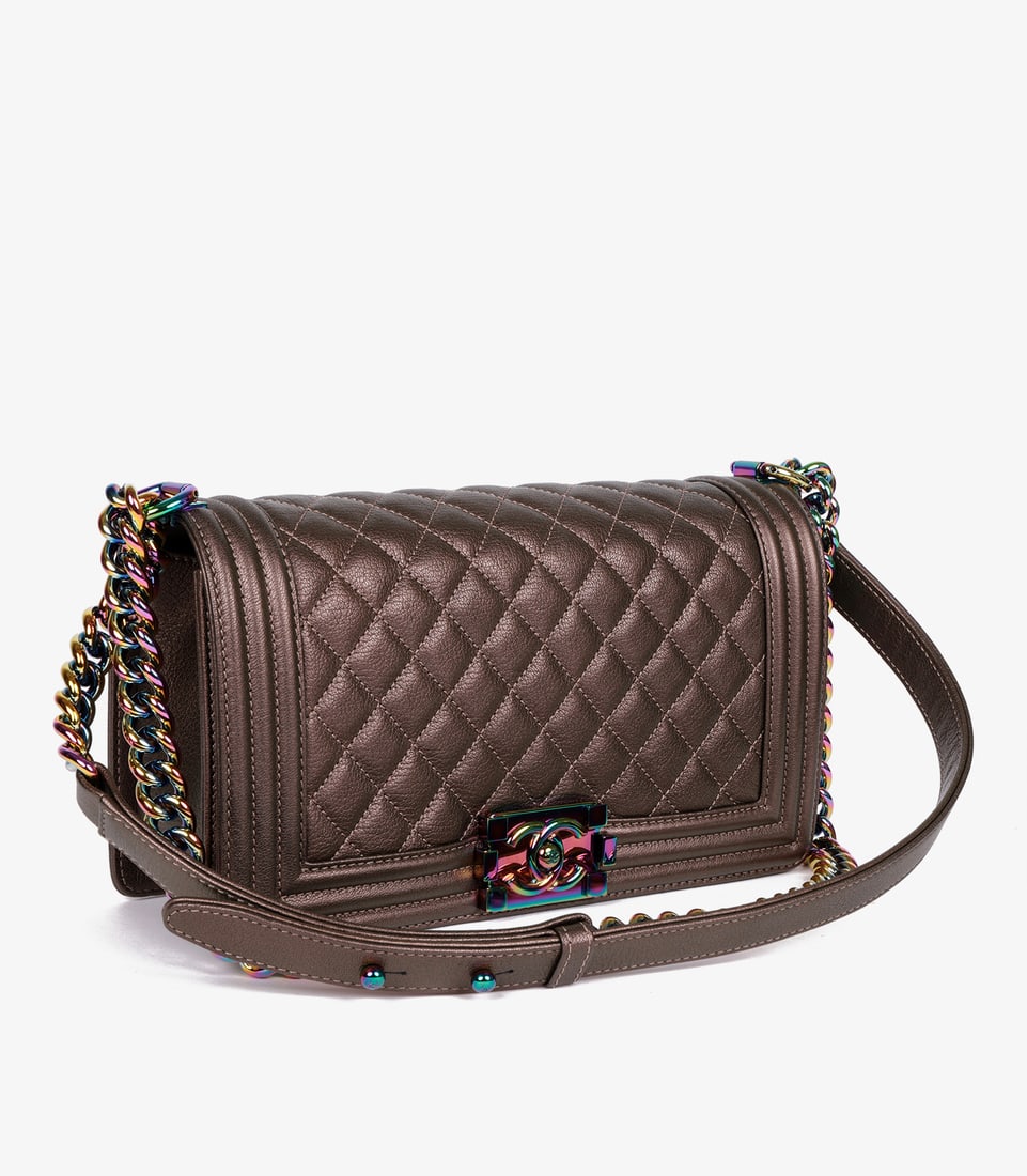 Chanel Iridescent Quilted Calfskin Leather Medium Le Boy Bag - 3