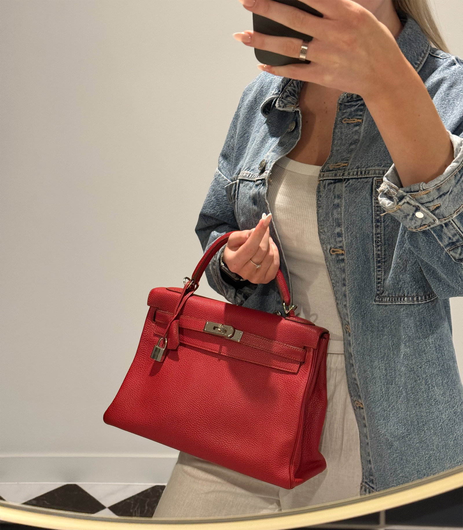 Hermès Rouge Garance Togo Leather Kelly 32cm Retourne Handbag - 2