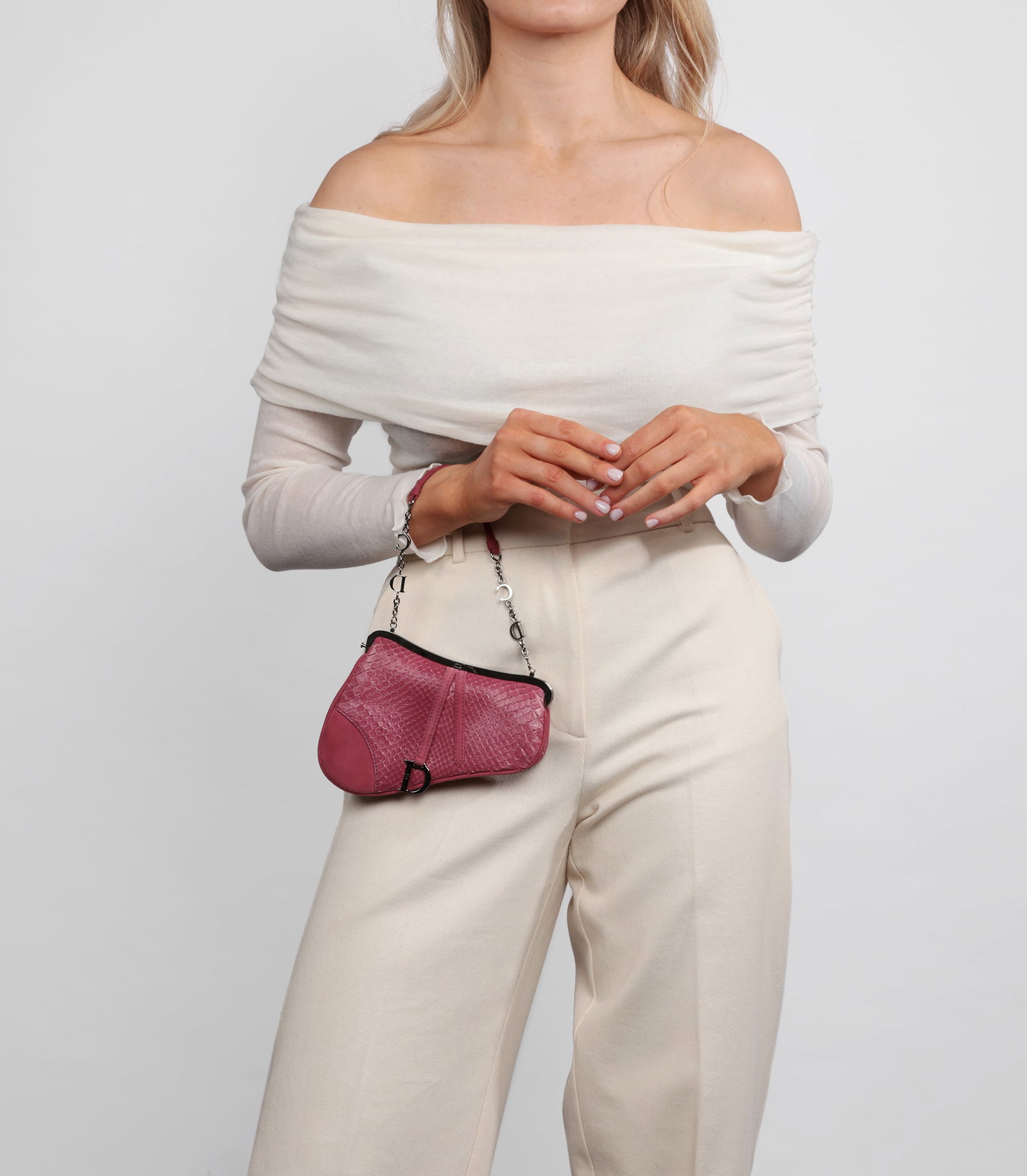 Christian Dior Pink Snakeskin & Suede Vintage Mini Saddle Bag - 2