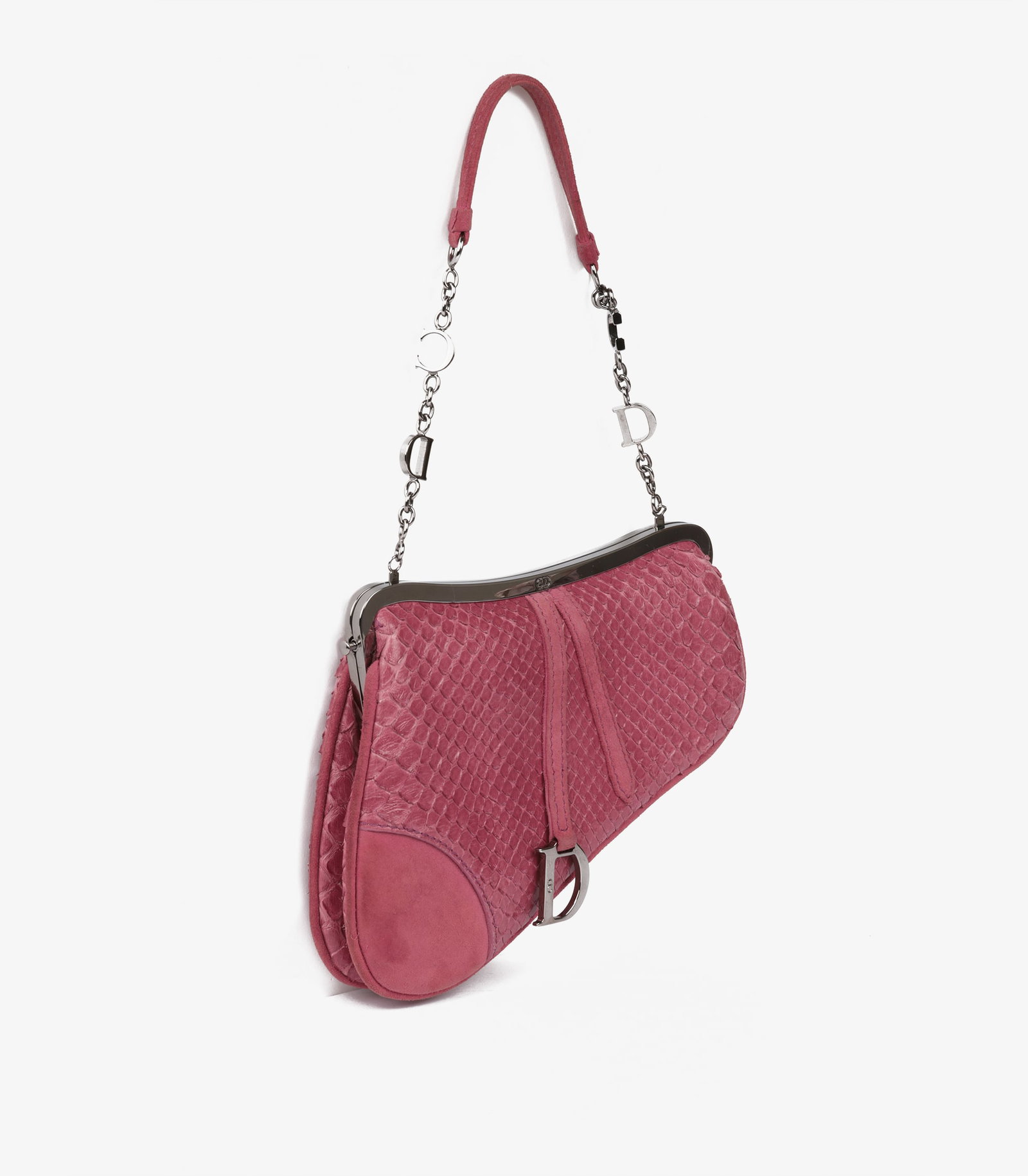 Christian Dior Pink Snakeskin & Suede Vintage Mini Saddle Bag - 3
