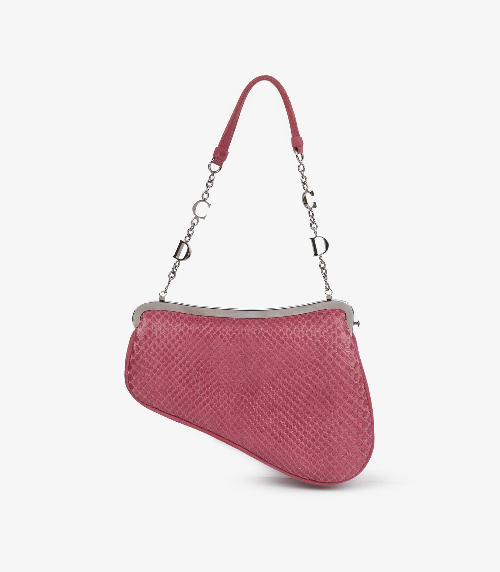 Christian Dior Pink Snakeskin & Suede Vintage Mini Saddle Bag - 4