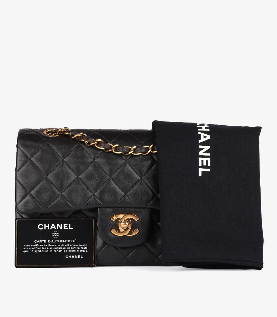 Chanel Black Quilted Lambskin Vintage Small Classic Double Flap Bag - 12