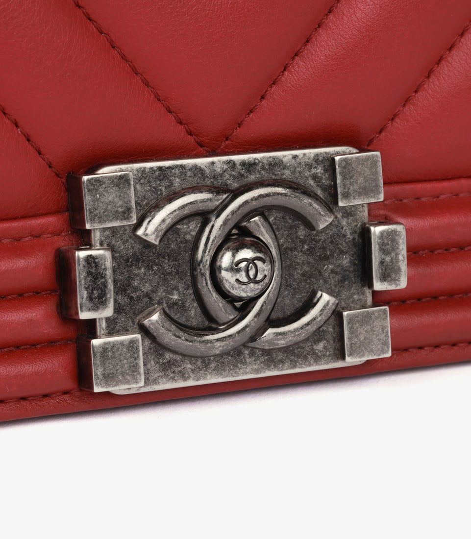 Chanel Dark Red Chevron Quilted Lambskin Leather Small Le Boy Bag - 11