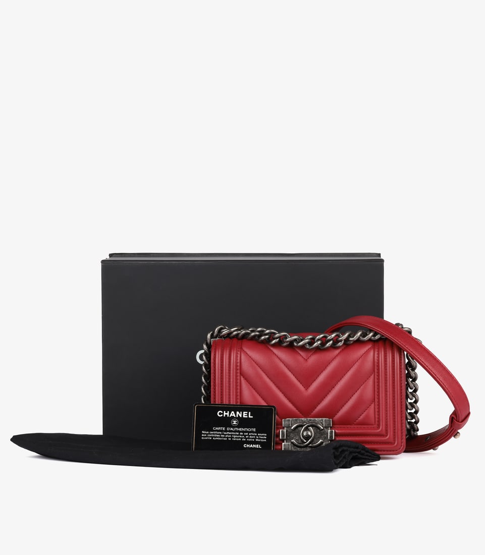 Chanel Dark Red Chevron Quilted Lambskin Leather Small Le Boy Bag - 12