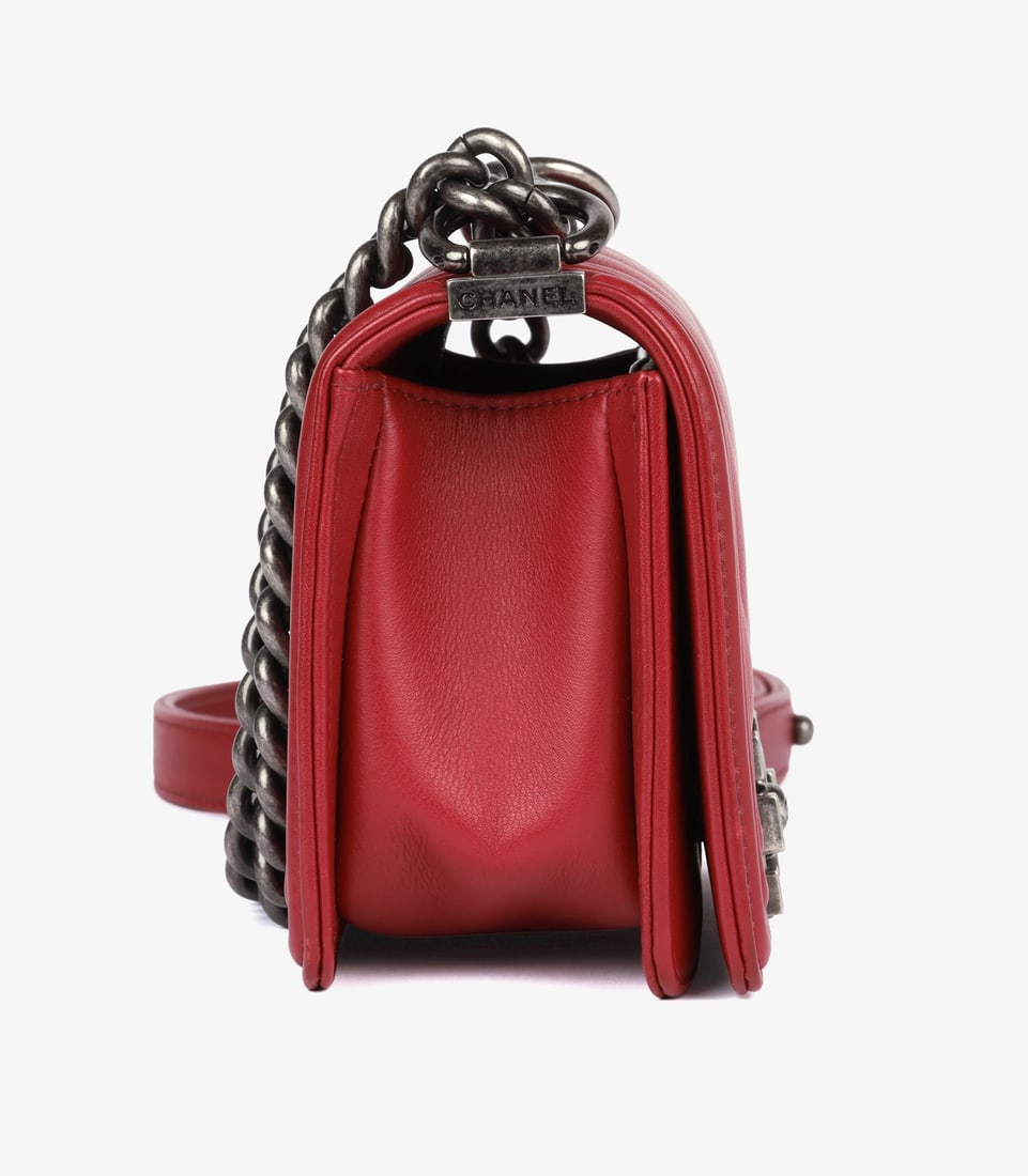 Chanel Dark Red Chevron Quilted Lambskin Leather Small Le Boy Bag - 4