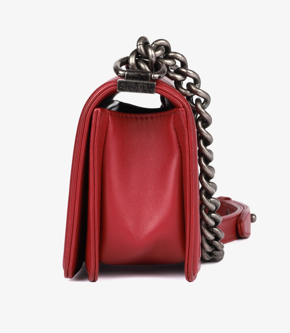 Chanel Dark Red Chevron Quilted Lambskin Leather Small Le Boy Bag - 5