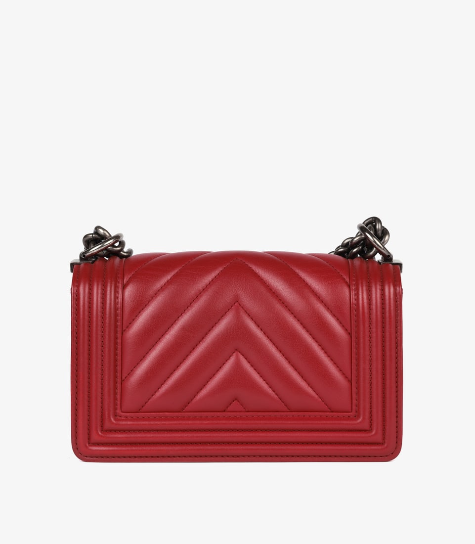Chanel Dark Red Chevron Quilted Lambskin Leather Small Le Boy Bag - 6