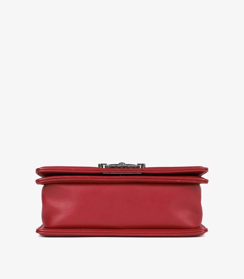 Chanel Dark Red Chevron Quilted Lambskin Leather Small Le Boy Bag - 7