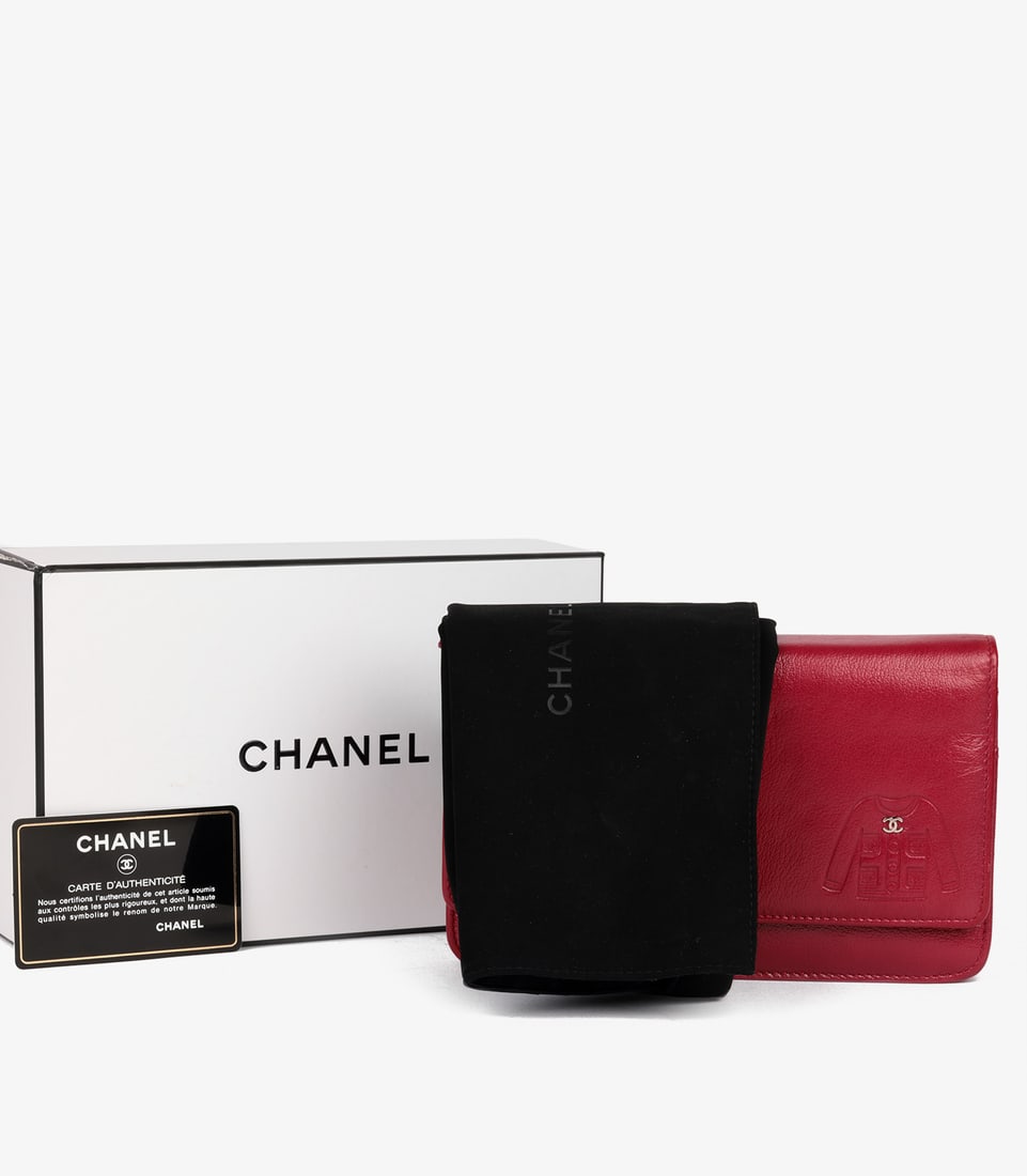 Chanel Red Goatskin Leather Mademoiselle Jacket Embossed Wallet-on-Chain WOC - 12