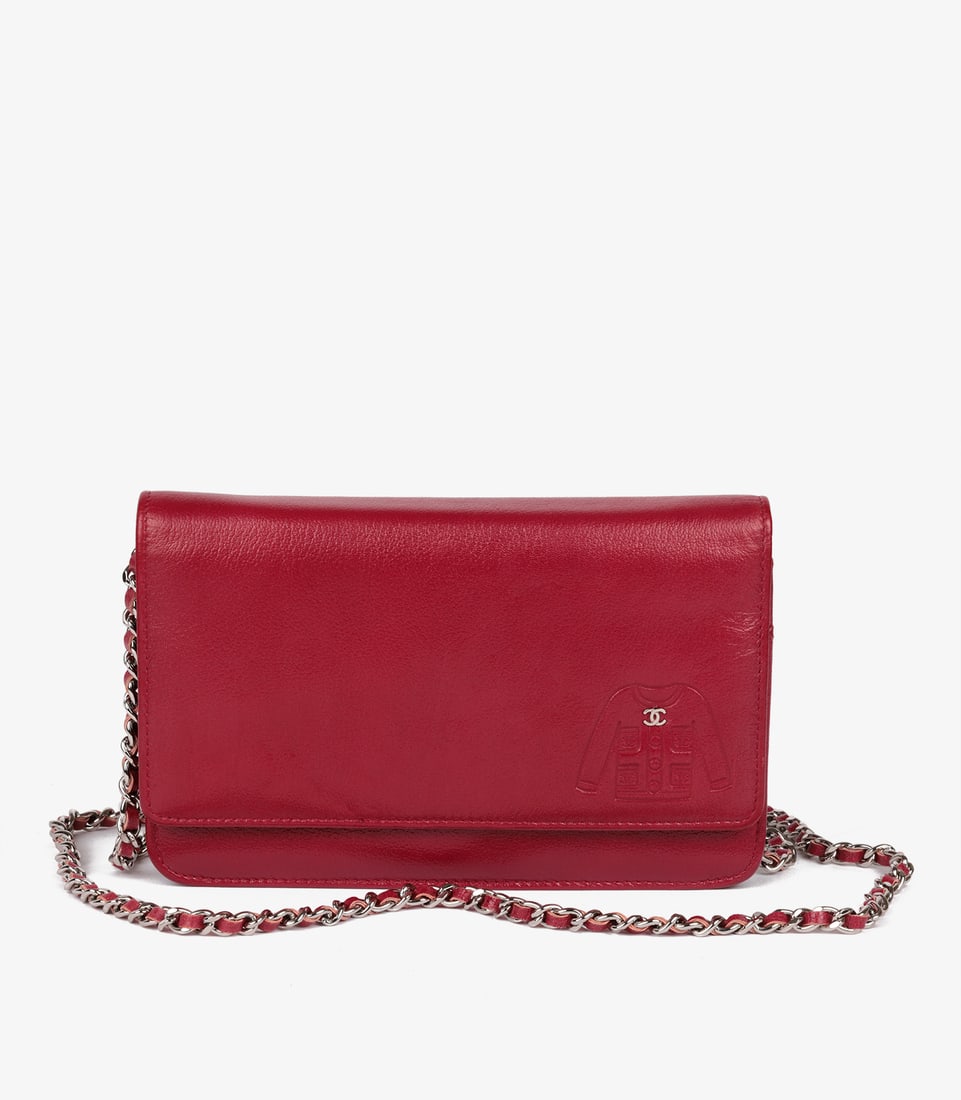 Chanel Red Goatskin Leather Mademoiselle Jacket Embossed Wallet-on-Chain WOC (1 of 13)