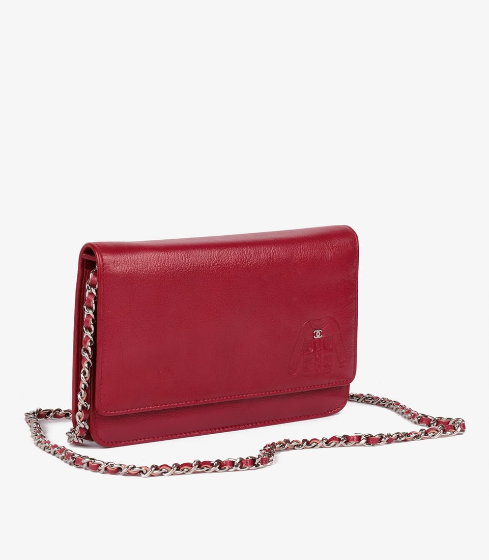Chanel Red Goatskin Leather Mademoiselle Jacket Embossed Wallet-on-Chain WOC - 3
