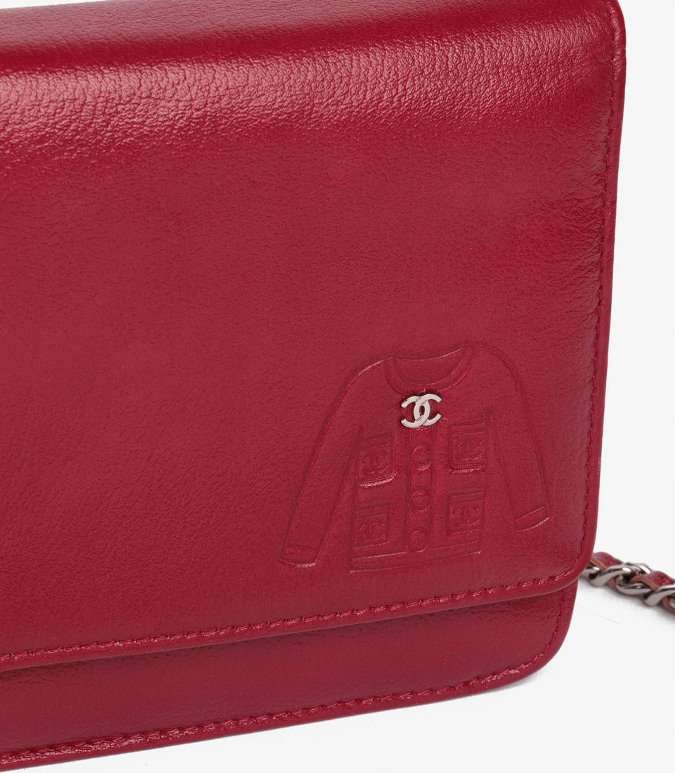 Chanel Red Goatskin Leather Mademoiselle Jacket Embossed Wallet-on-Chain WOC - 8