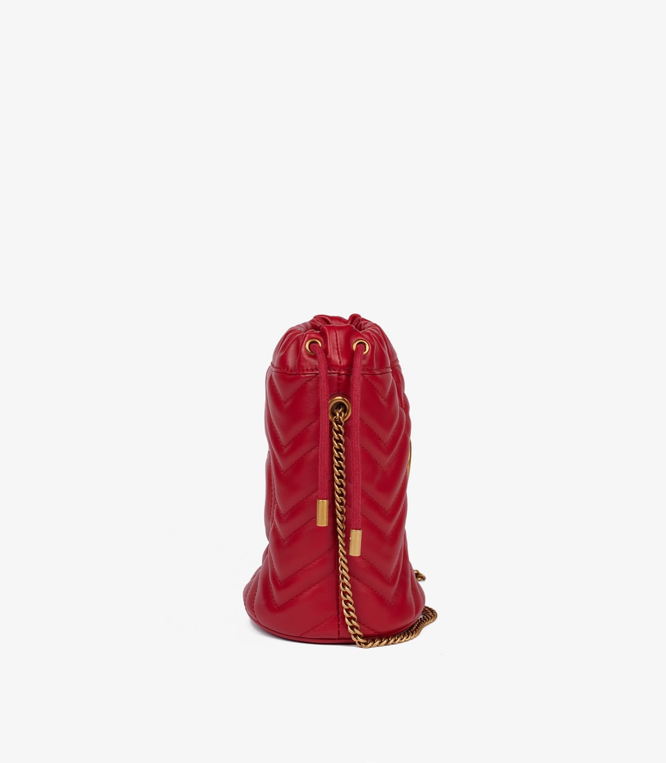 Gucci Red Chevron Quilted Calfskin Leather GG Marmont Mini Bucket Bag - 7