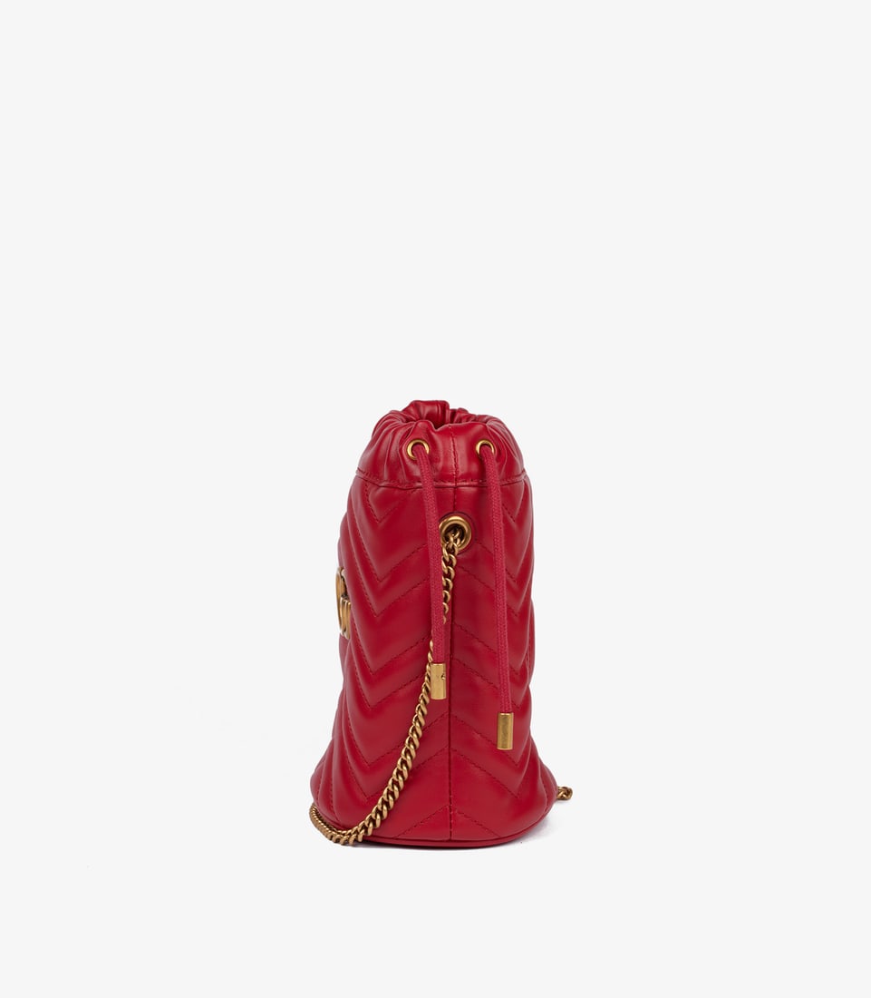 Gucci Red Chevron Quilted Calfskin Leather GG Marmont Mini Bucket Bag - 8