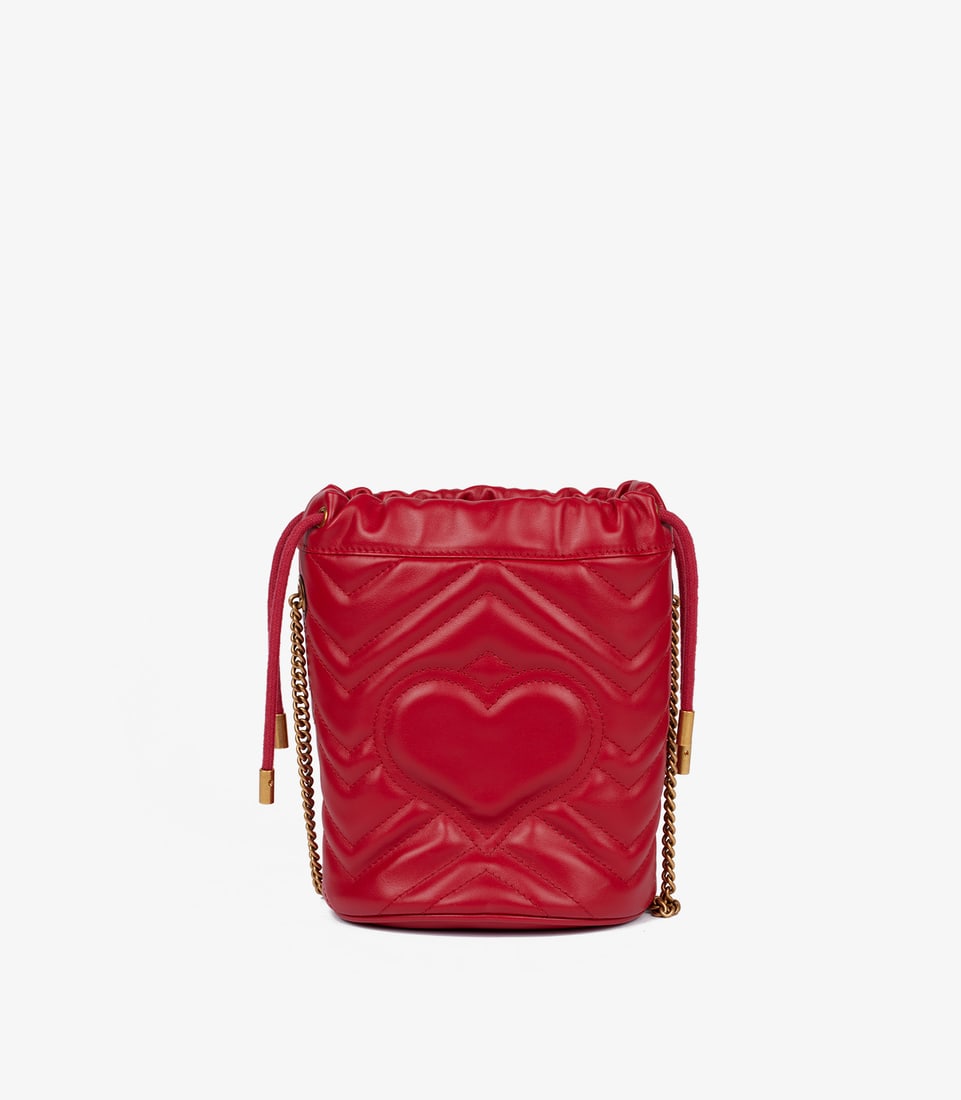 Gucci Red Chevron Quilted Calfskin Leather GG Marmont Mini Bucket Bag - 9