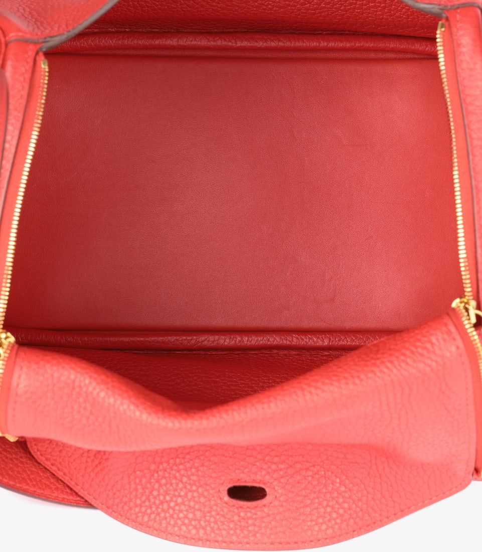 Hermès Rouge Casaque Clemence Leather Lindy 26 Handbag - 9