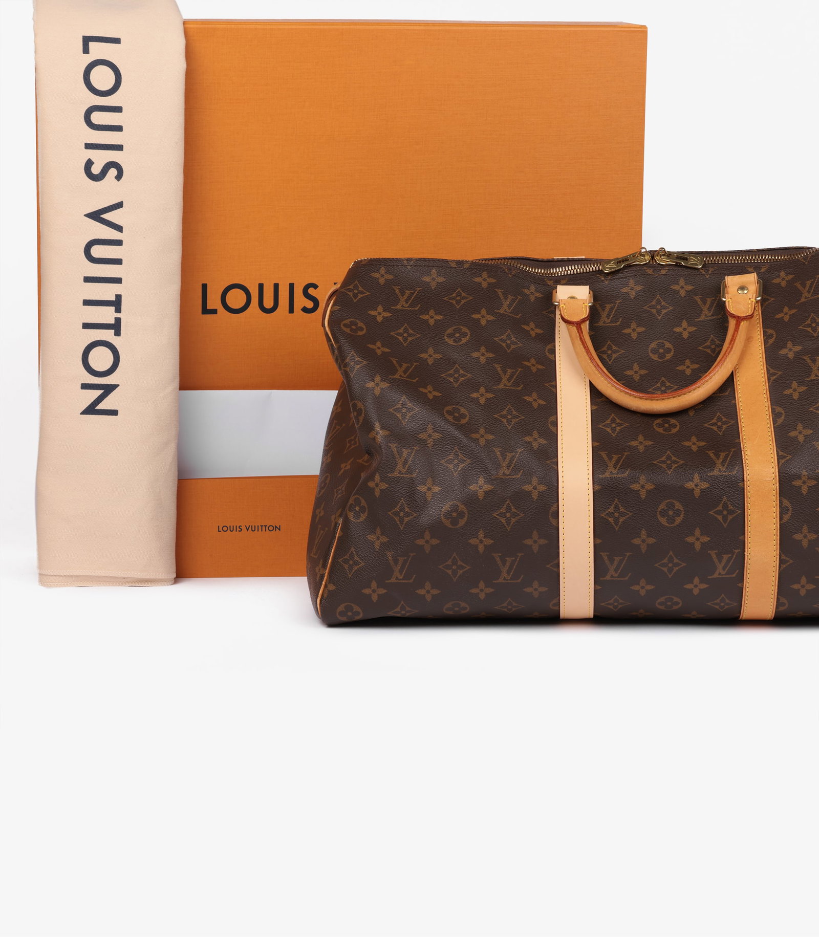 Louis Vuitton Brown Monogram Coated Canvas & Vachetta Leather Vintage Keepall 50 - 11