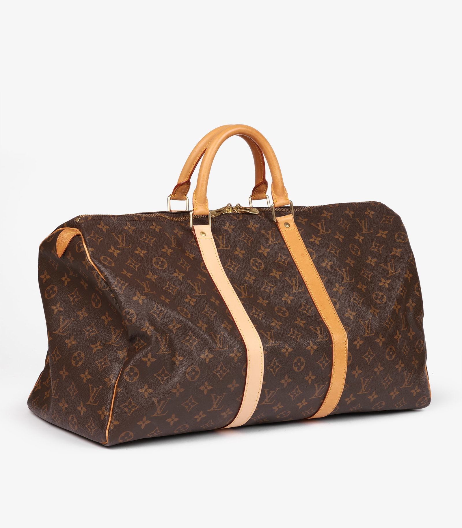 Louis Vuitton Brown Monogram Coated Canvas & Vachetta Leather Vintage Keepall 50 - 3