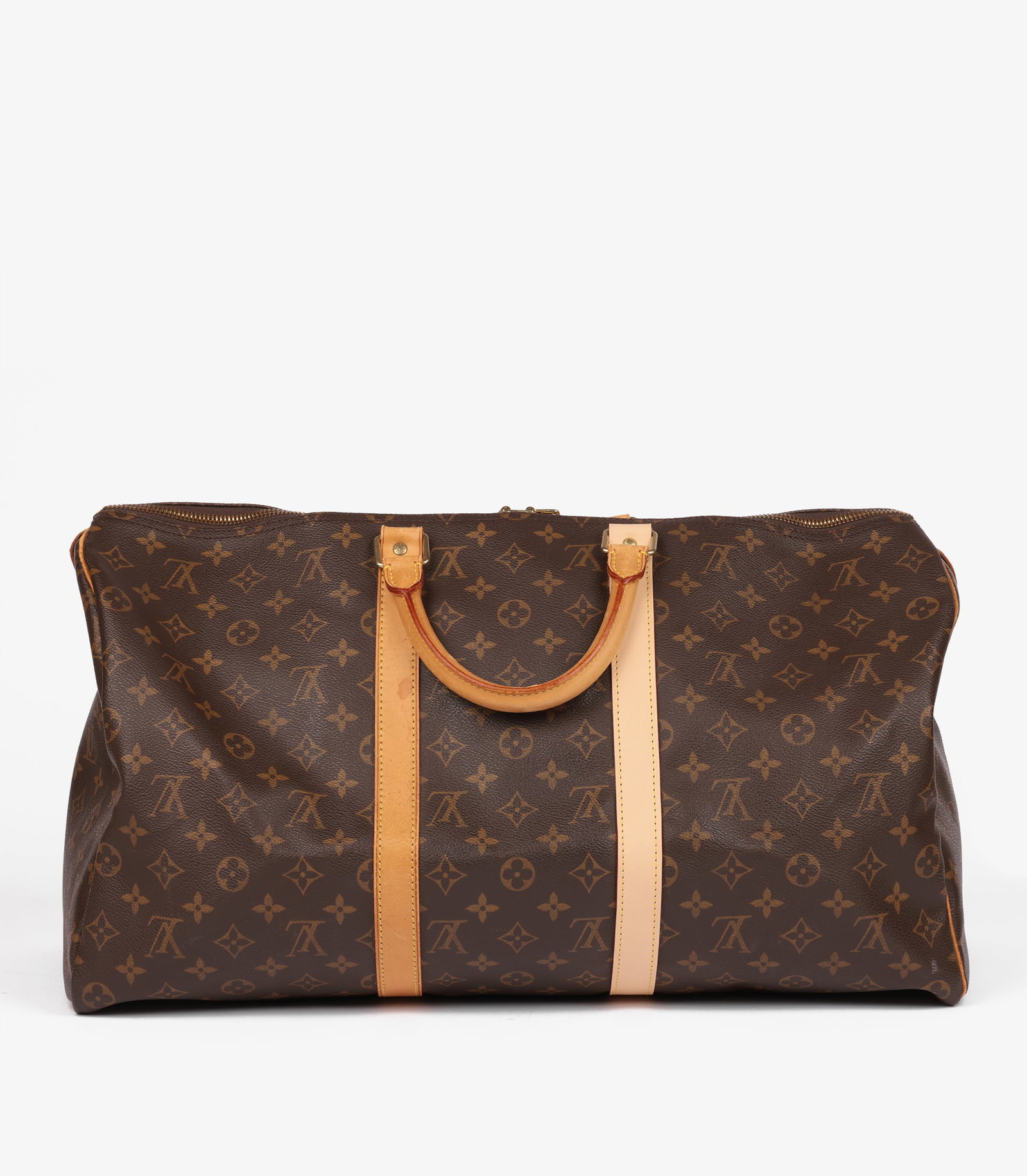 Louis Vuitton Brown Monogram Coated Canvas & Vachetta Leather Vintage Keepall 50 - 4