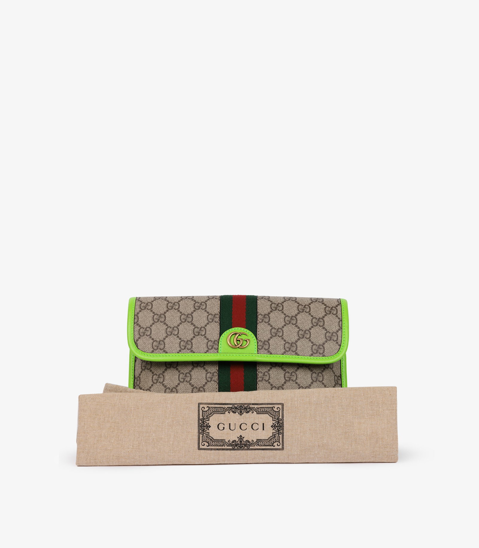 Gucci Beige GG Supreme Coated Canvas & Neon Green Pigskin Leather Small Ophidia Belt Bag - 11