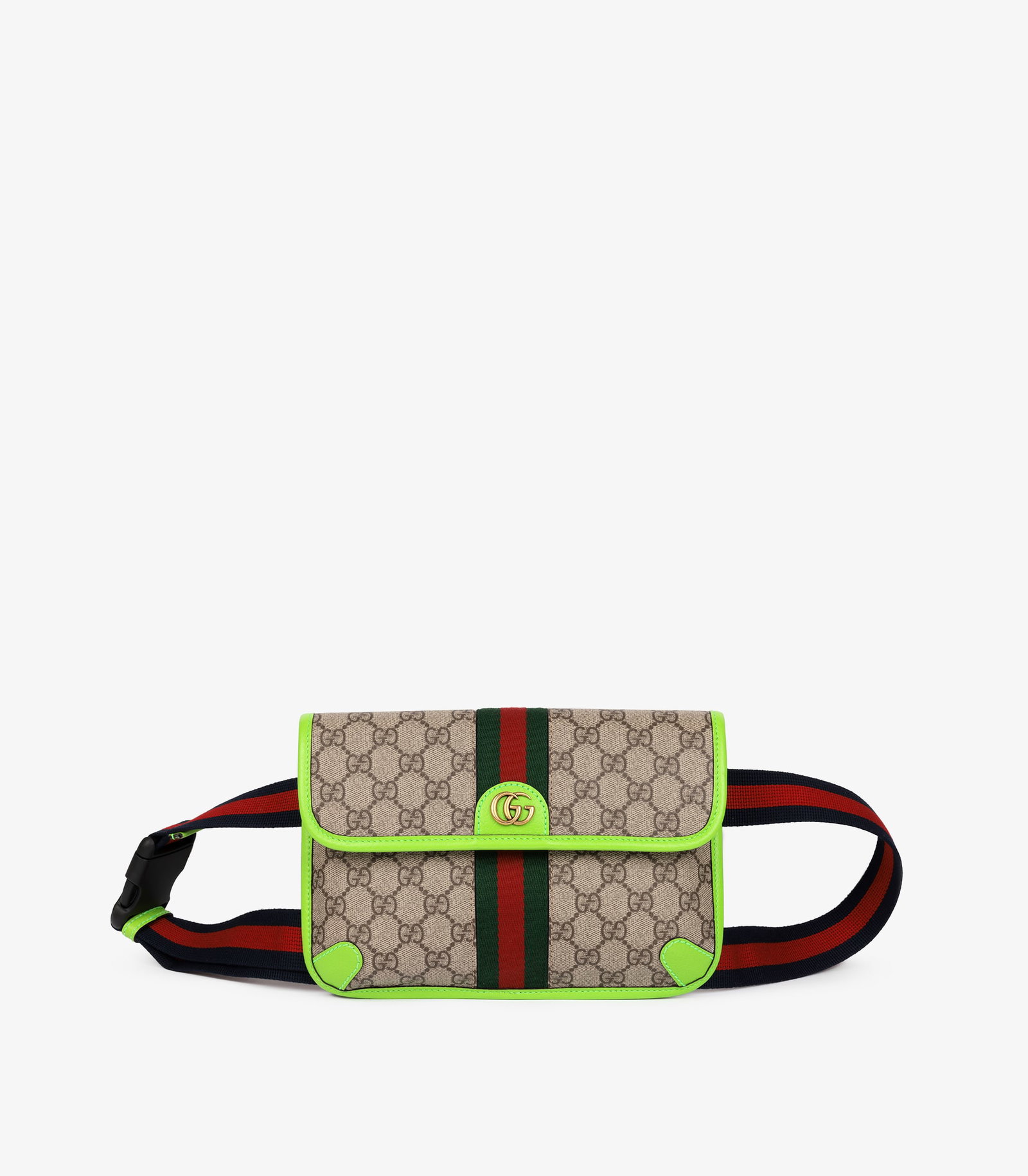 Gucci Beige GG Supreme Coated Canvas & Neon Green Pigskin Leather Small Ophidia Belt Bag: Title: Gucci Beige GG Supreme Coated Canvas & Neon Green Pigskin Leather Small Ophidia Belt Bag Description: Gucci Beige GG Supreme Coated Canvas & Neon Green Pigskin Leather Sma