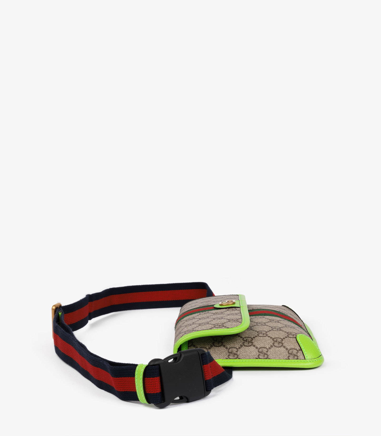 Gucci Beige GG Supreme Coated Canvas & Neon Green Pigskin Leather Small Ophidia Belt Bag - 4
