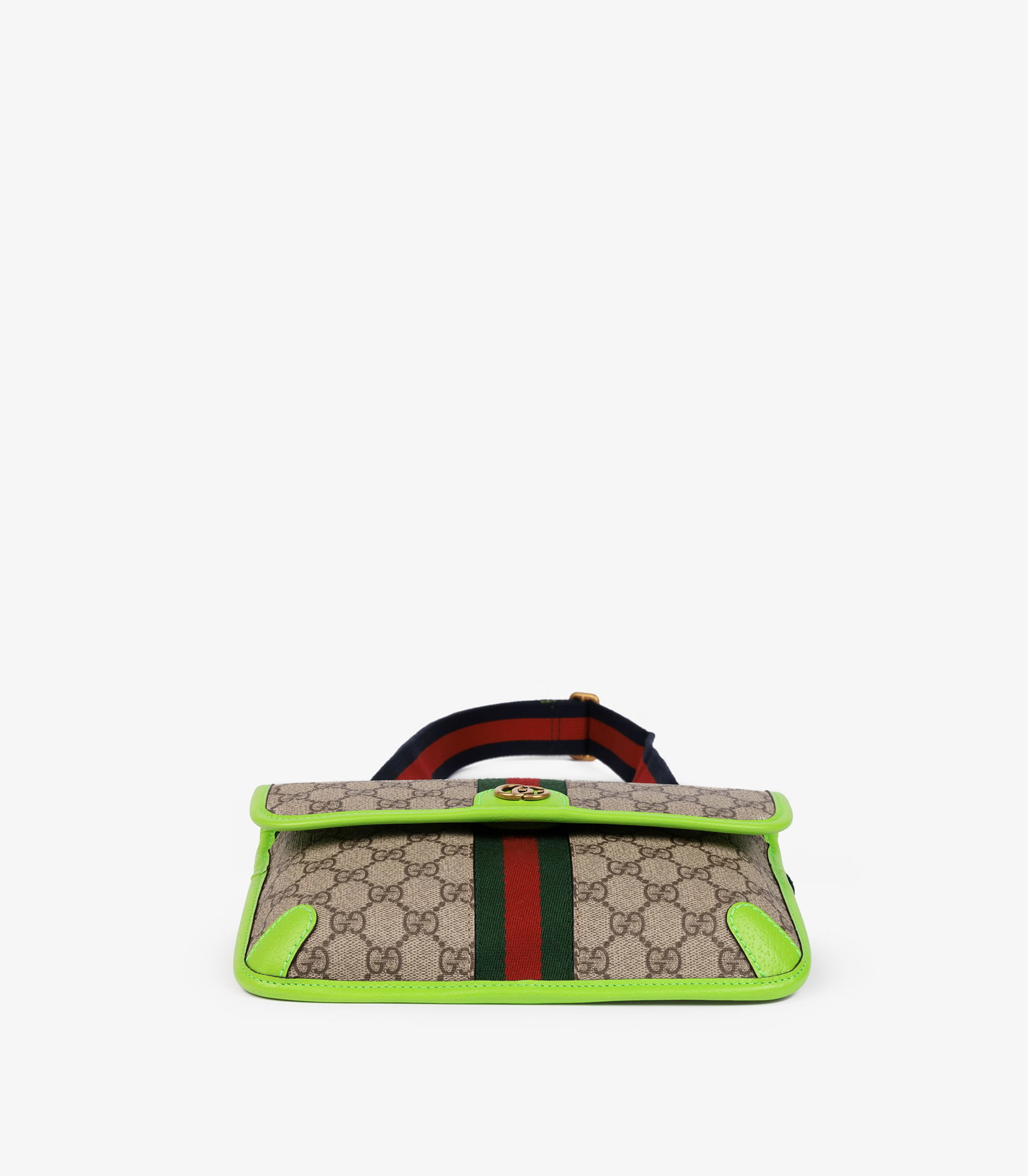 Gucci Beige GG Supreme Coated Canvas & Neon Green Pigskin Leather Small Ophidia Belt Bag - 5