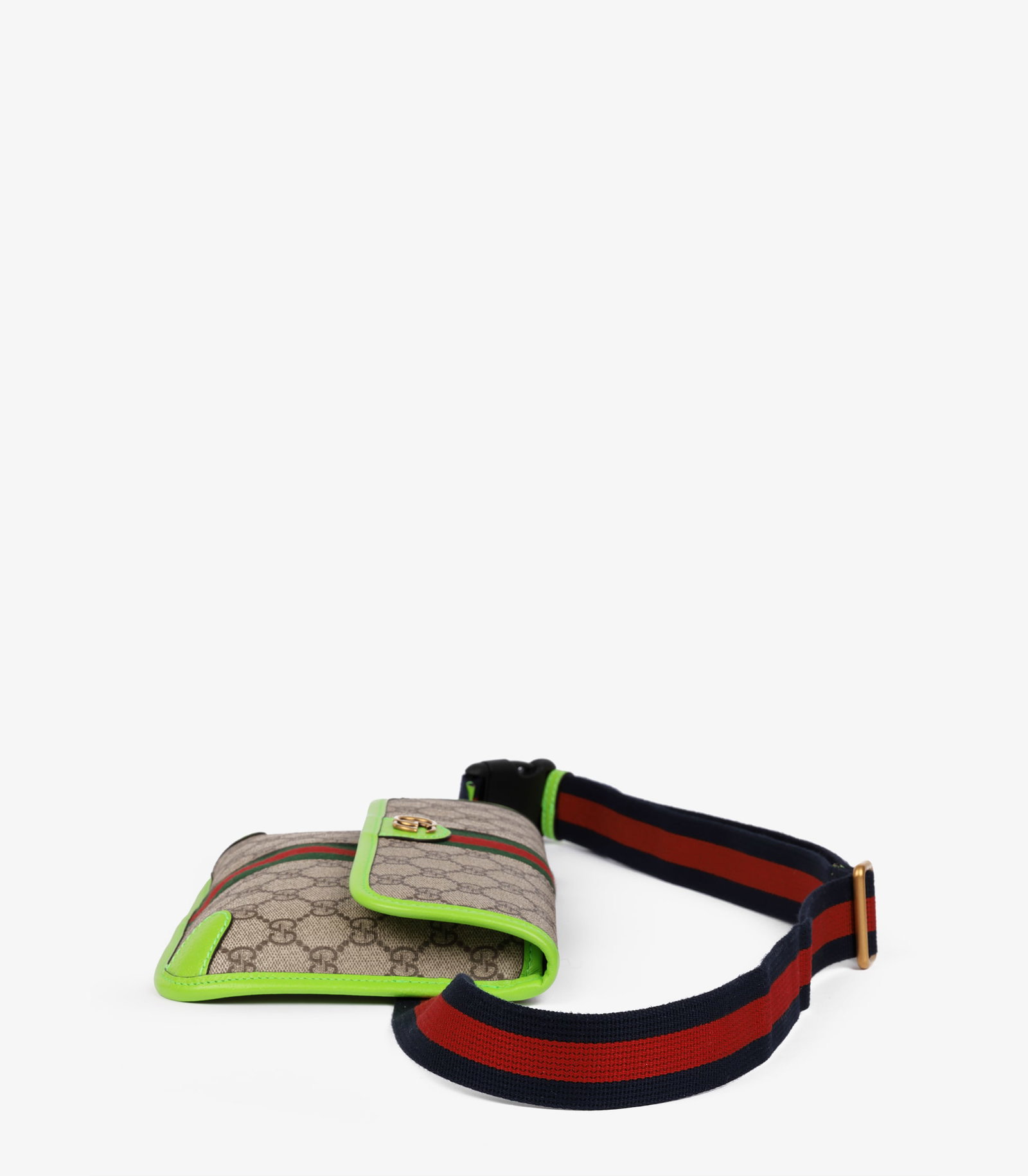 Gucci Beige GG Supreme Coated Canvas & Neon Green Pigskin Leather Small Ophidia Belt Bag - 6