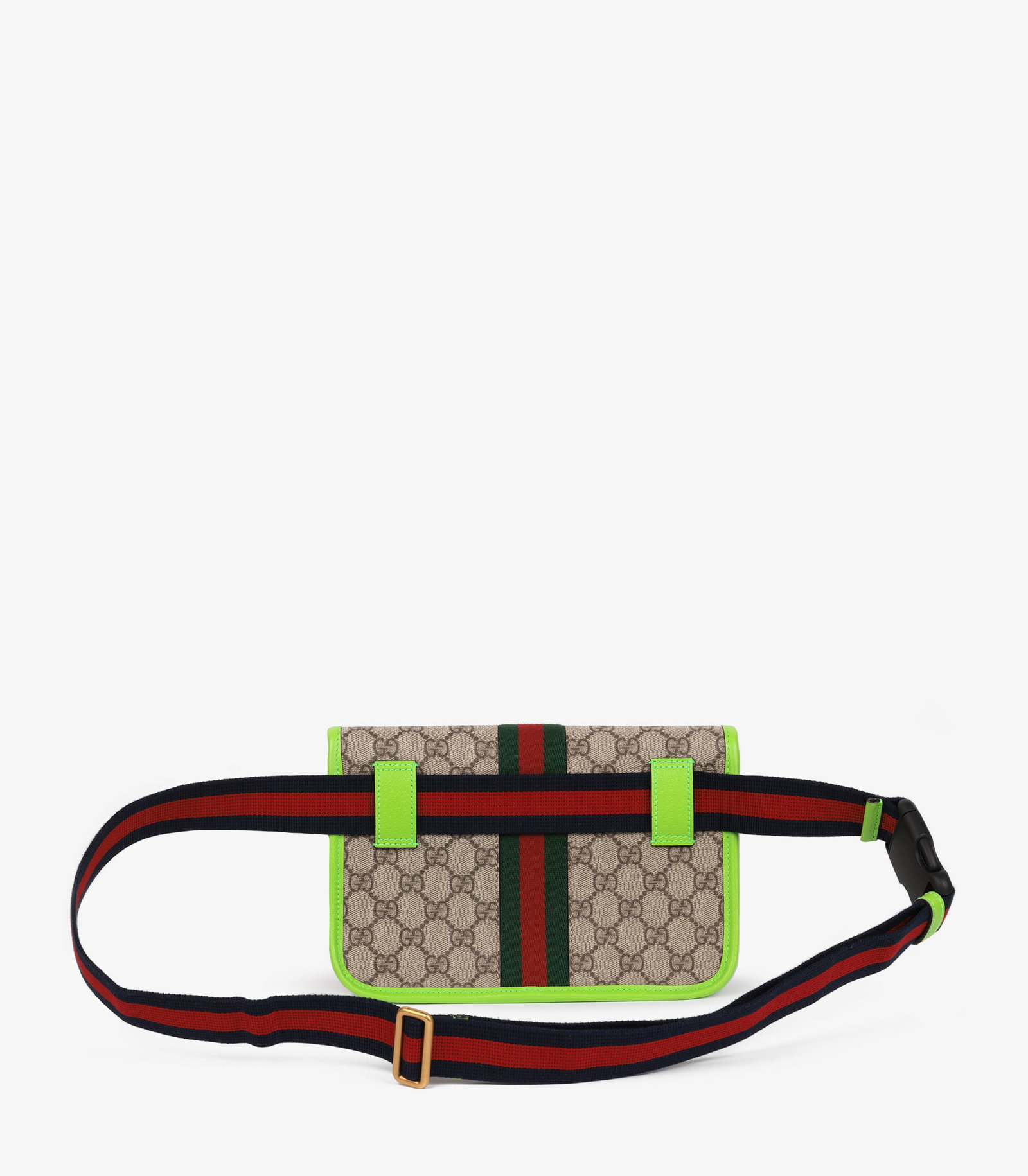 Gucci Beige GG Supreme Coated Canvas & Neon Green Pigskin Leather Small Ophidia Belt Bag - 7